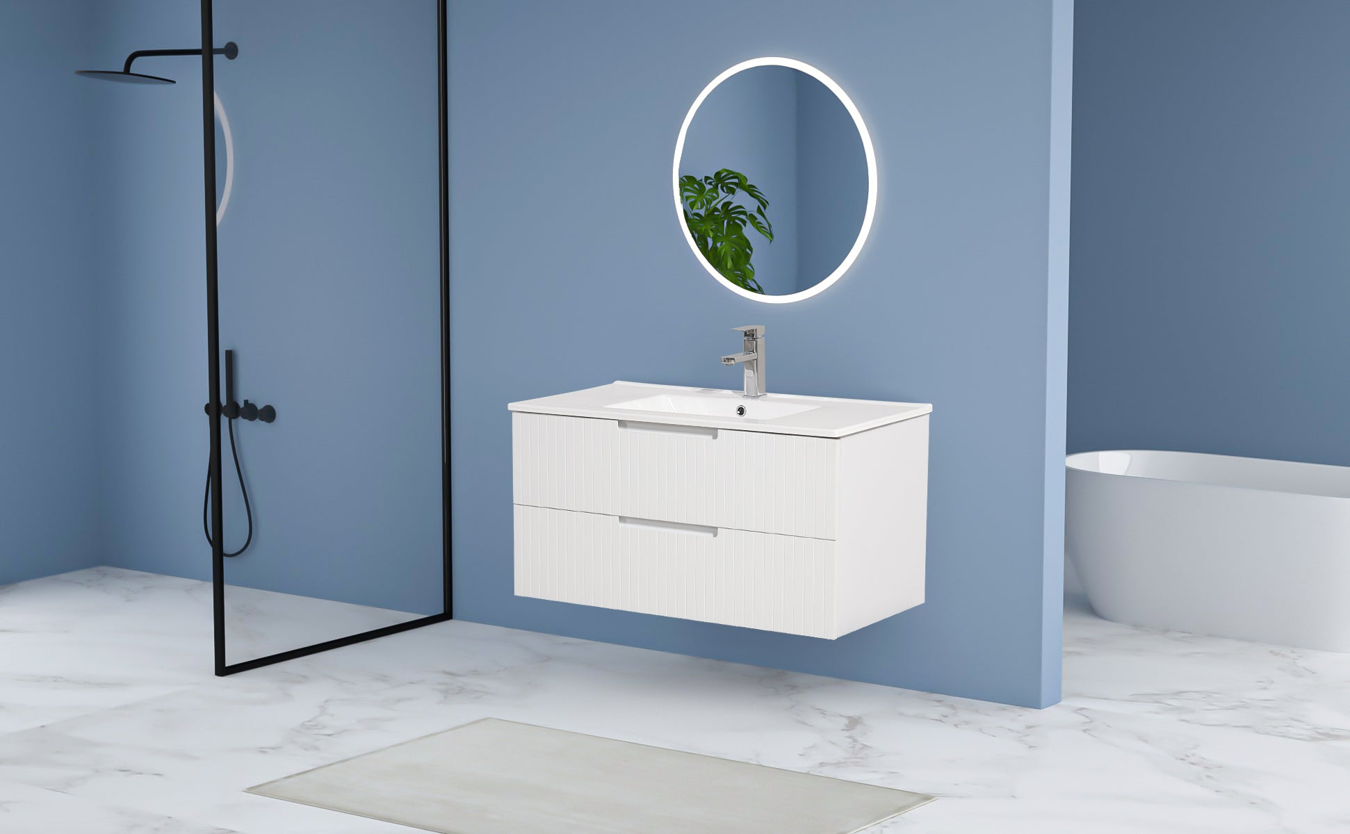 36 Inch Floating Bathroom Vanity with Ceramic Sink Set , Modern Bath Storage Cabinet Vanity with Drawers Wall Mounted Combo for Bathroom, White