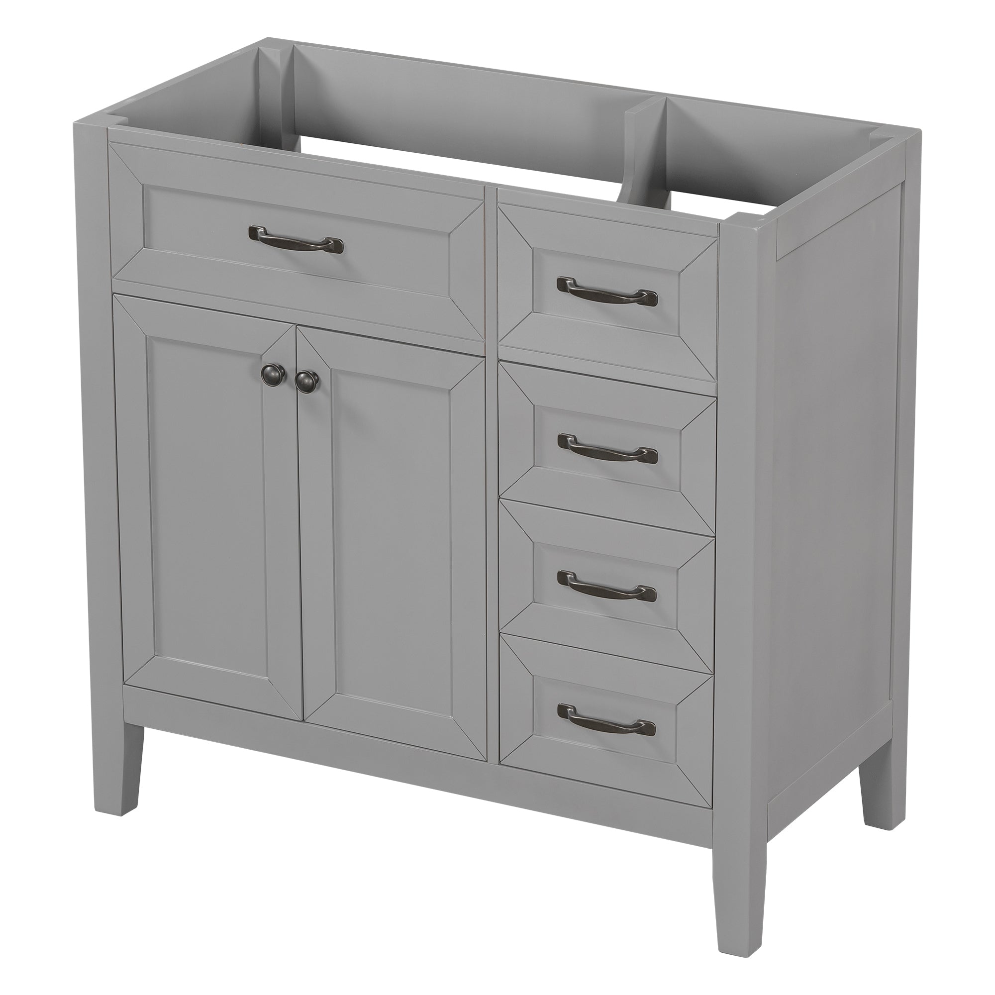 36" Bathroom Vanity without Sink, Cabinet Base Only, Bathroom Cabinet with Drawers, Solid Frame and MDF Board, Grey