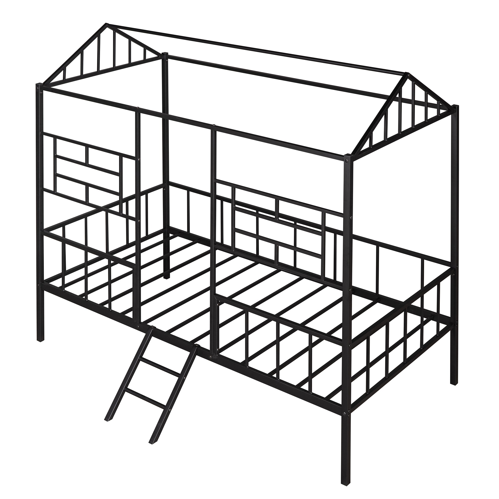 Metal House Bed Frame Twin Size with Slatted Support No Box Spring Needed Black