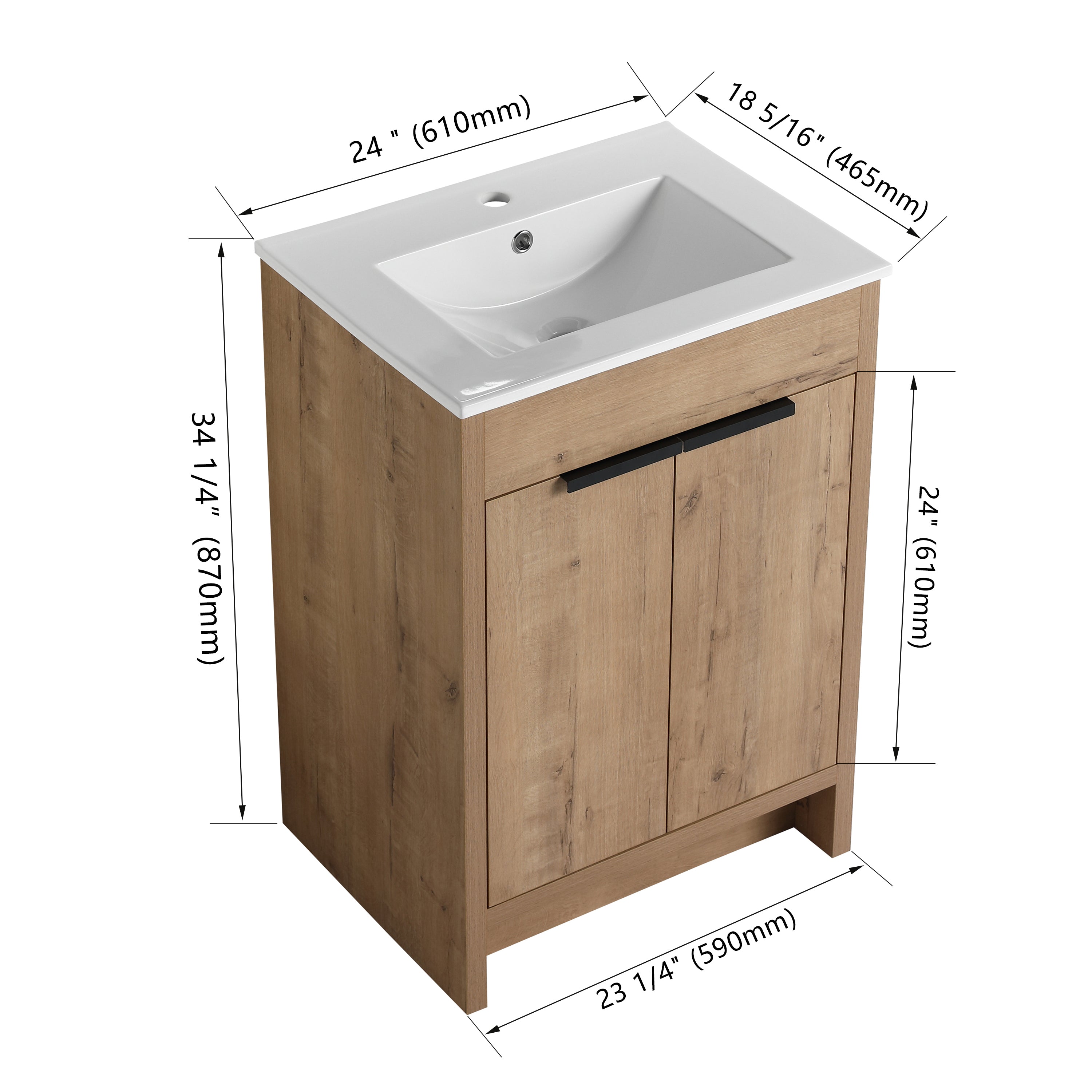 24" Freestanding Bathroom Vanity with White Ceramic Sink & 2 Soft-Close Cabinet Doors ((KD-PACKING),BVB02424IMO-G-BL9060B