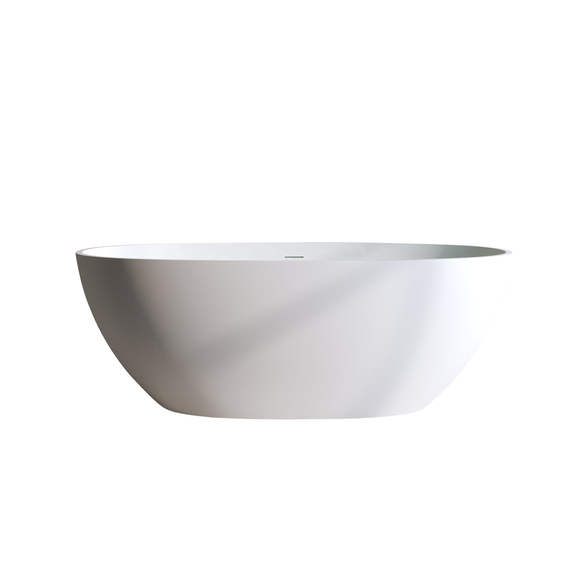 59'' Solid Surface Matte Tub, Solid Surface Soaking Tub, Stone Resin Freestanding Bathtub, Thick Edge Stand Alone Tubs with Overflow, Pop-up Drain, Matte White (Oval)