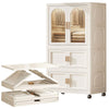25.59" Side Wide Folding Wardrobe , 25.59"×15.75"×57.09",  with Magnetic Door, Plastic Storage Cabinet with Wheels( one layer of wardrobe + two layers of  folding boxes+10 hangers )