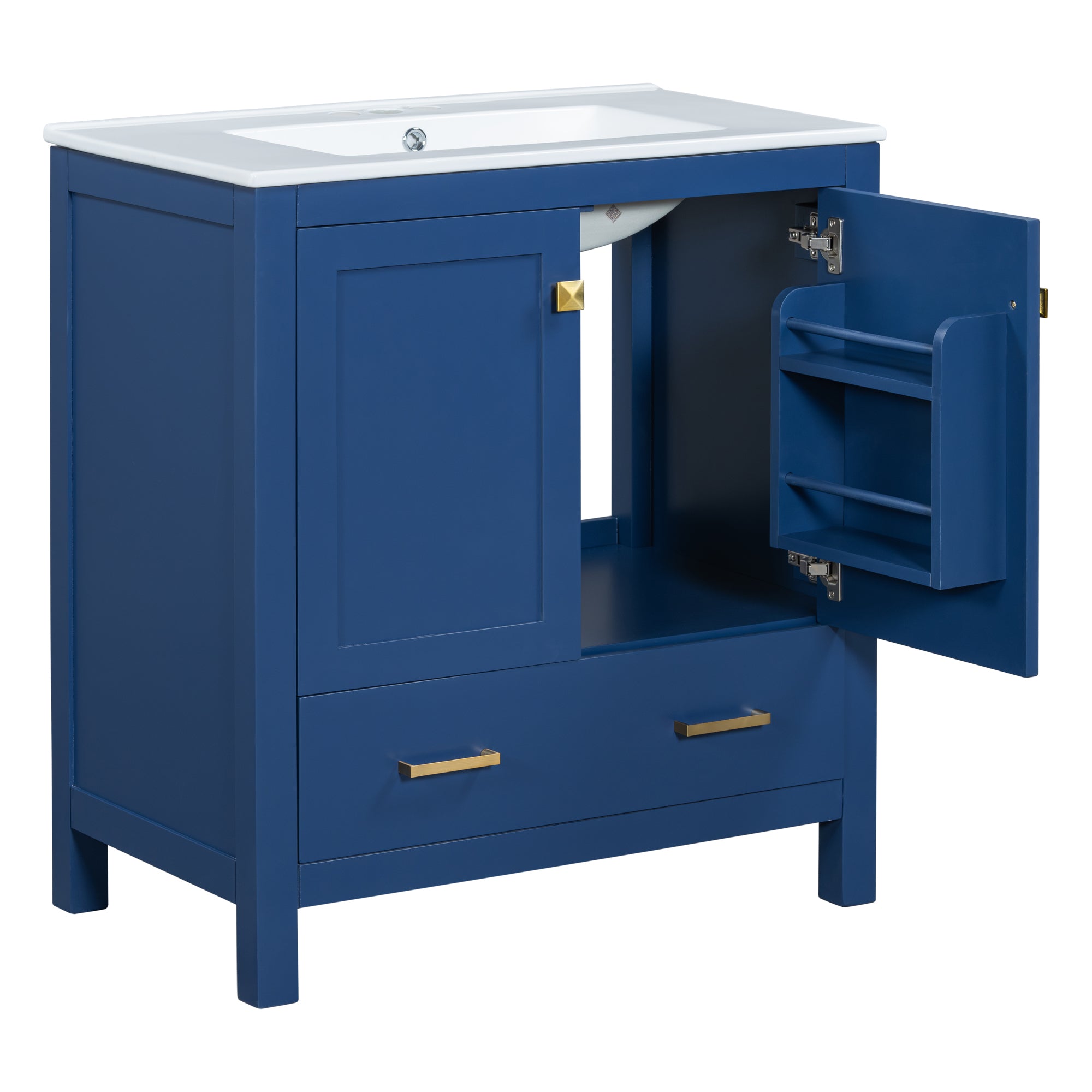 30" Blue Bathroom Vanity with Single Sink, Combo Cabinet Undermount Sink, Bathroom Storage Cabinet with 2 Doors and a Drawer, Soft Closing, Multifunctional Storage, Solid Wood Frame