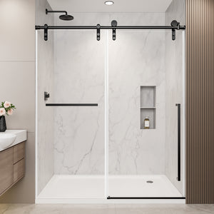 56-60 x 75 in Frameless Sliding Shower Door showing glass door detail