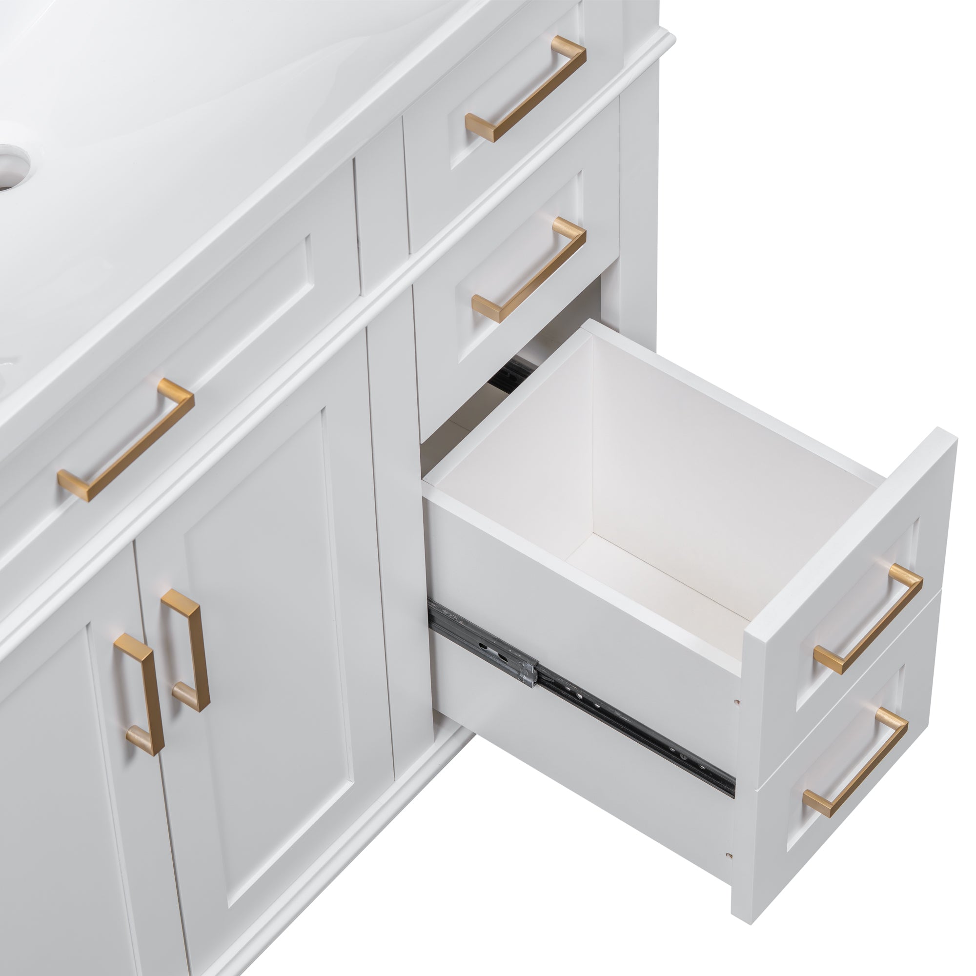 36-inch Bathroom Vanity with Resin Sink, Modern Bathroom Cabinet in White,Featuring Two Soft Close Doors and Four Drawers