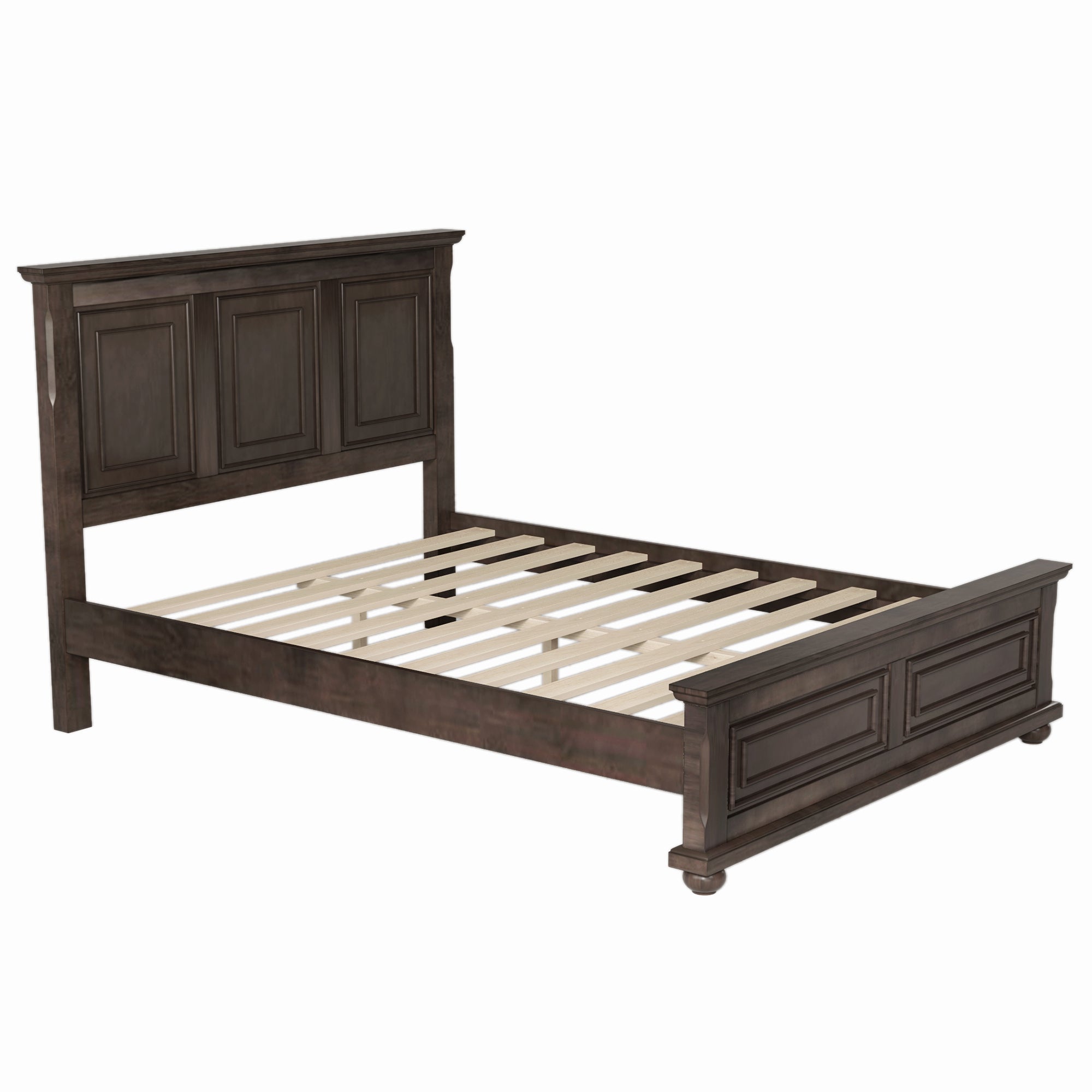 Traditional Town and Country Style Pinewood Vintage King Bed, Rich Brown