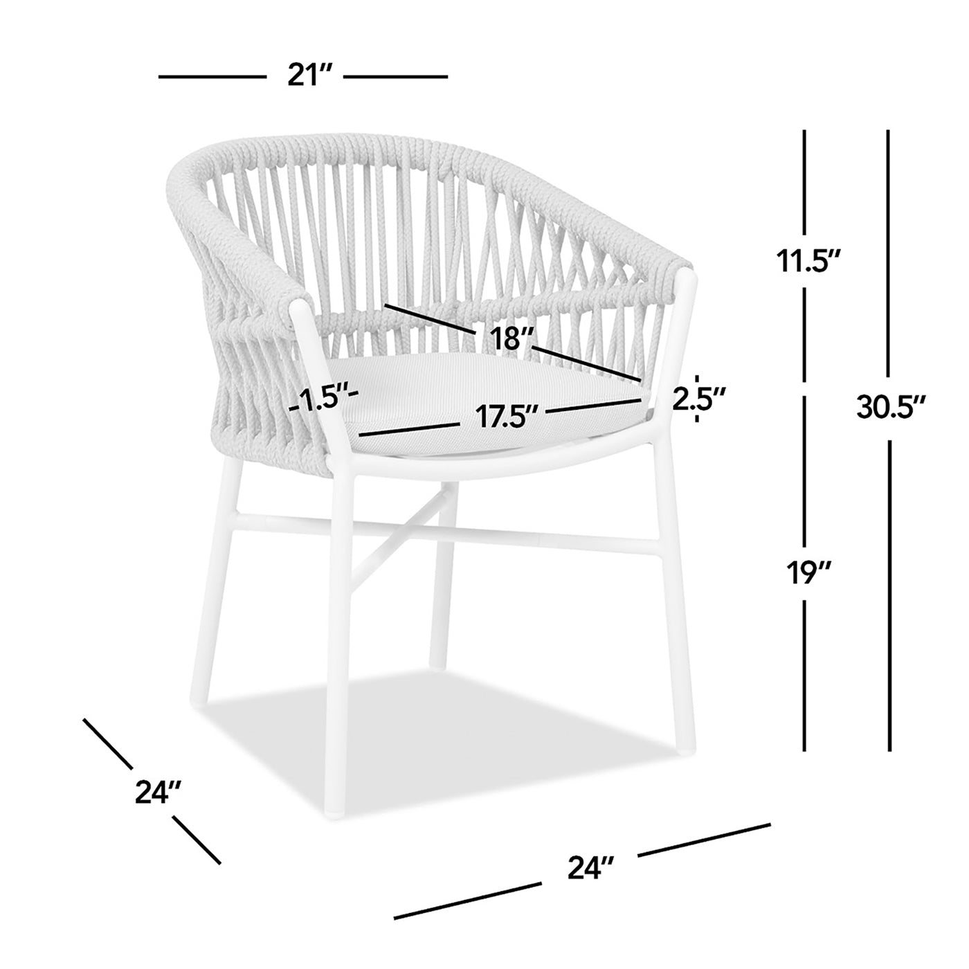 Maiden 24" Barrel Back Aluminum & Rope Outdoor Patio Dining Chair, Set of 2, Wheat Beige Axroma Olefin