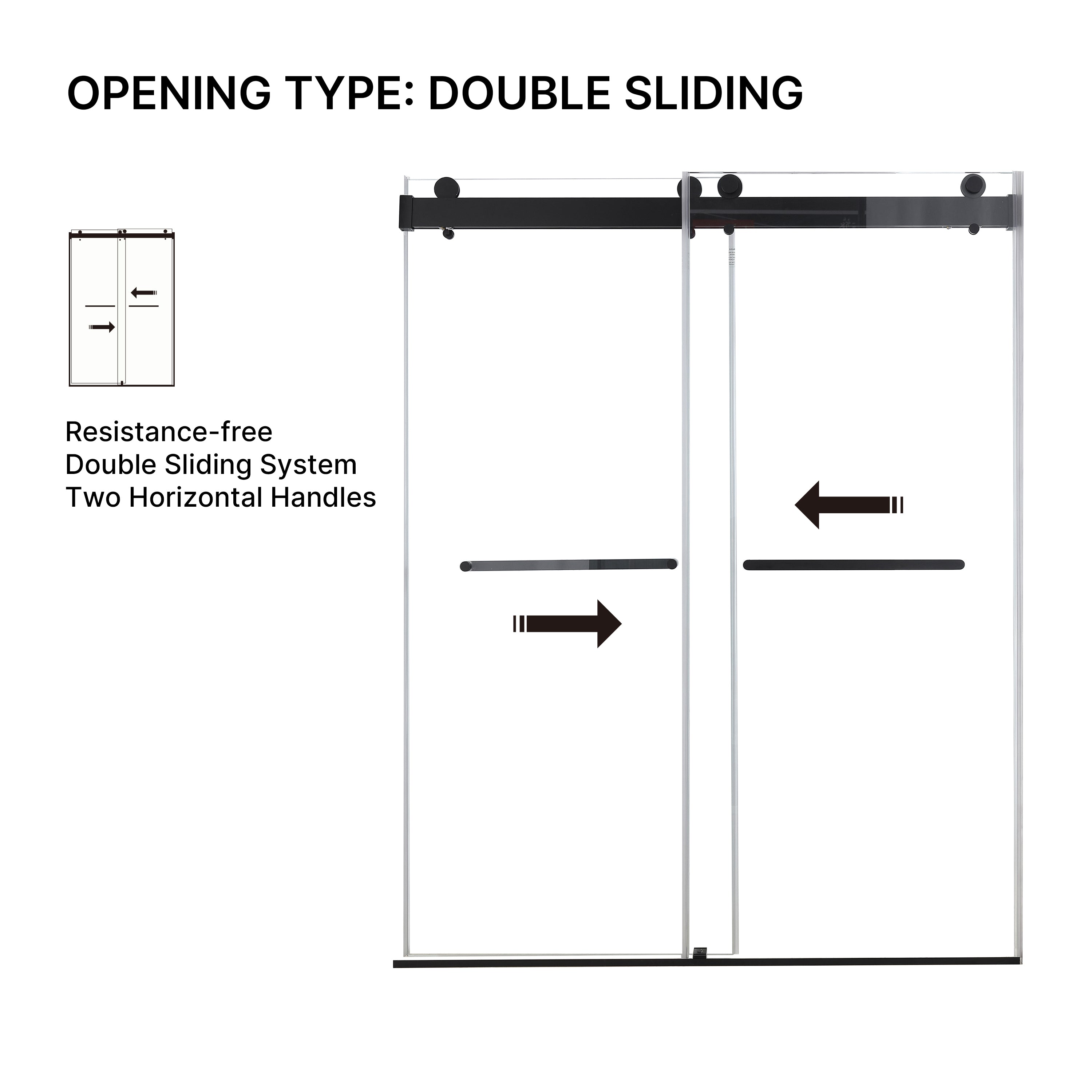 48 x 75 in Double Sliding Shower Door - 48 x 75 in / Matte Black / 5/16 in Glass view 5