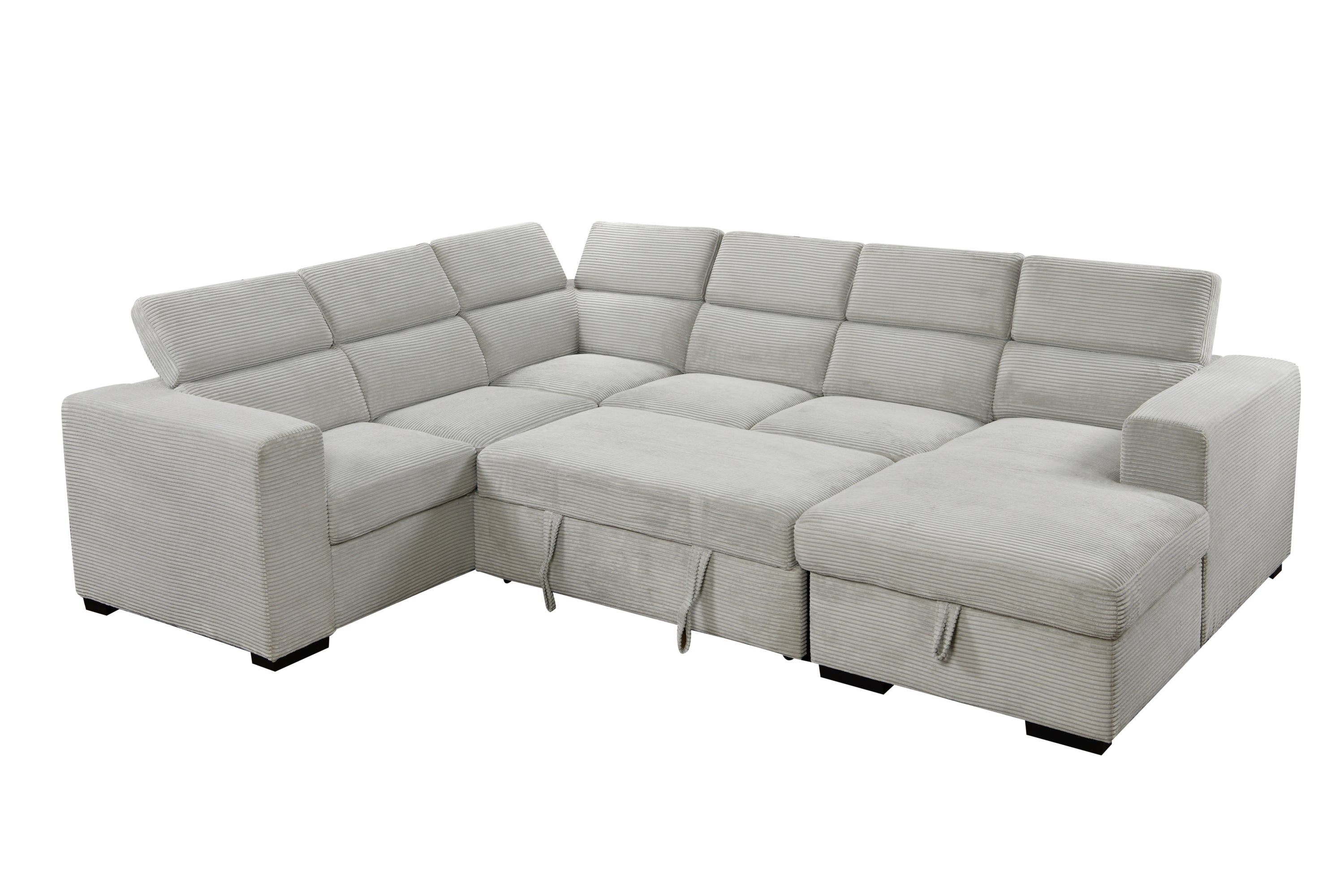 123" Oversized Modern U-Shaped 7-seat Sectional Sofa Couch with Adjustable Headrest, Sofa Bed with Storage Chaise,Pull Out Couch Bed for Living Room ,Light Gray