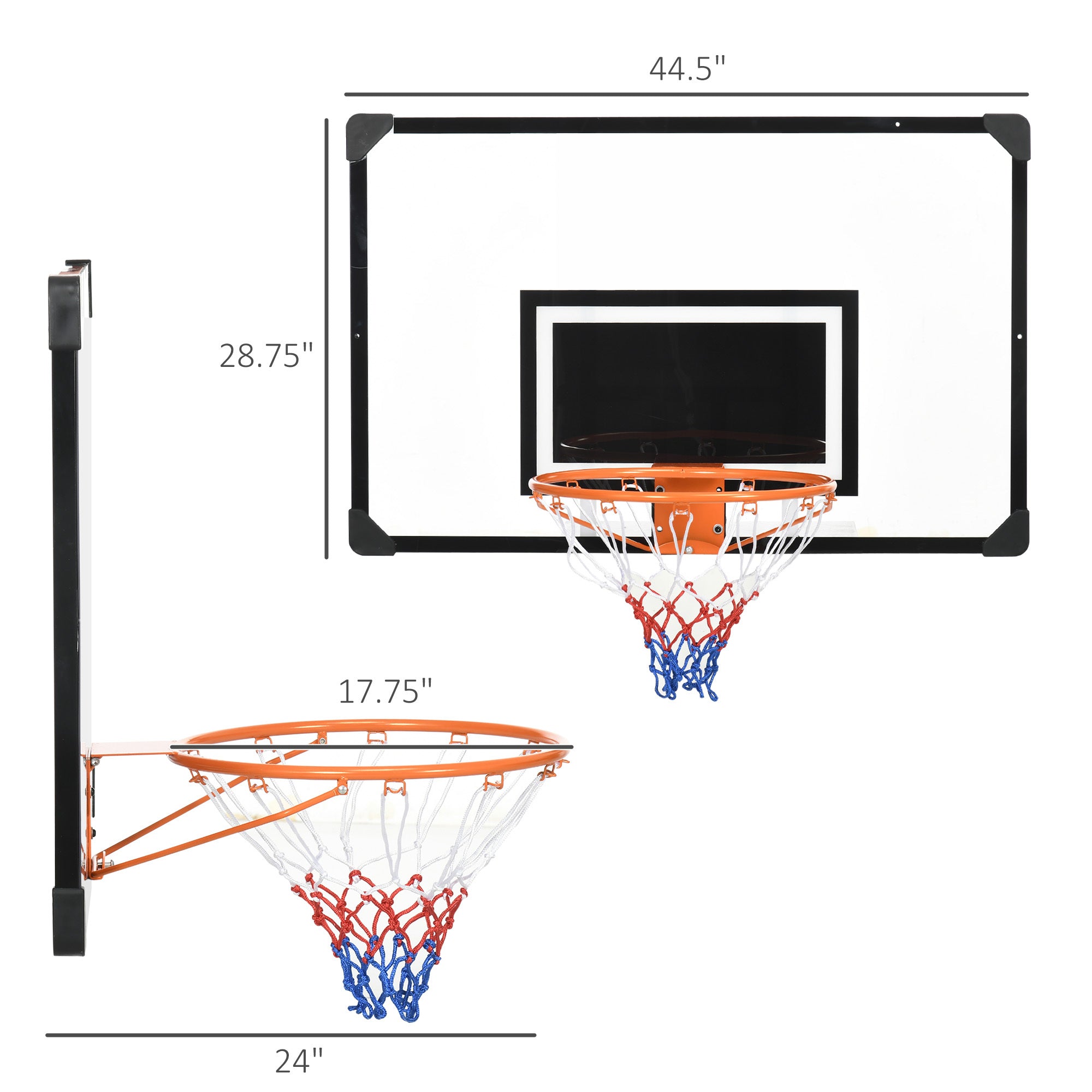 Soozier Wall Mounted Basketball Hoop with 45" x 29" Shatter Proof Backboard, Durable Rim and All-Weather Net for Indoor and Outdoor Use