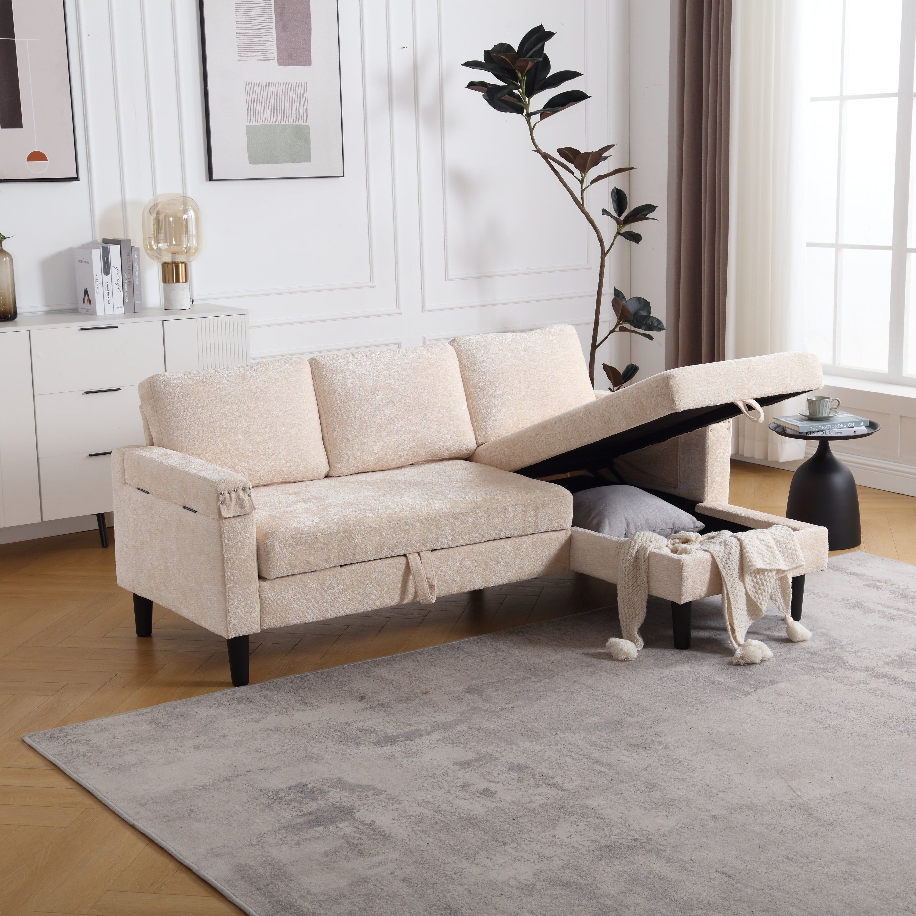 UNITED Sectional Sofa Reversible Sectional Sleeper Sectional Sofa with Storage Chaise