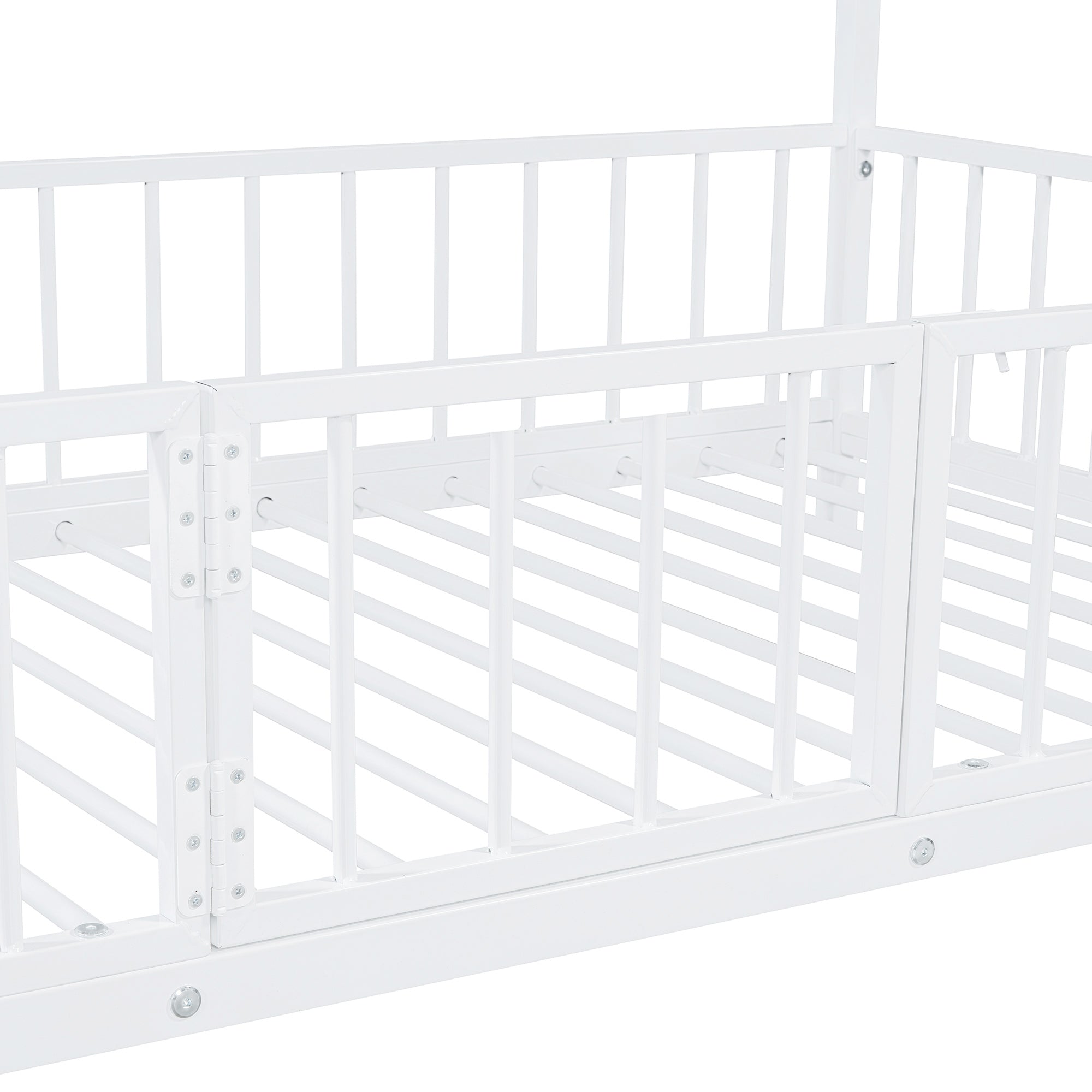 Twin over Twin Size Metal Bunk Bed with Slide and Guardrails, White