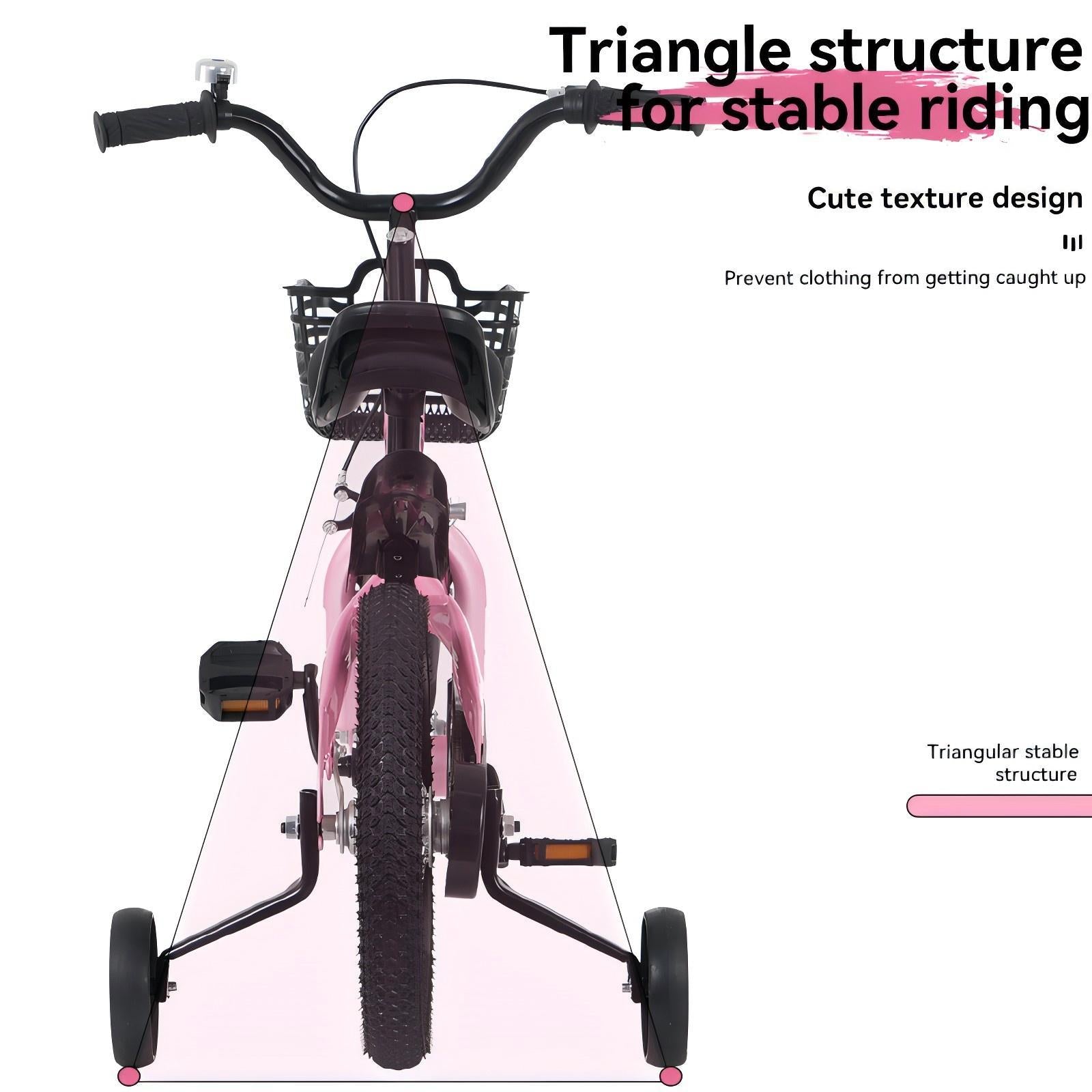 FKZNPJ 16 inch sporty kids bike with training wheels and stand Adjustable saddle Suitable for boys and girls aged 4-8 years tall Height 41-46 inches Available in a variety of colors