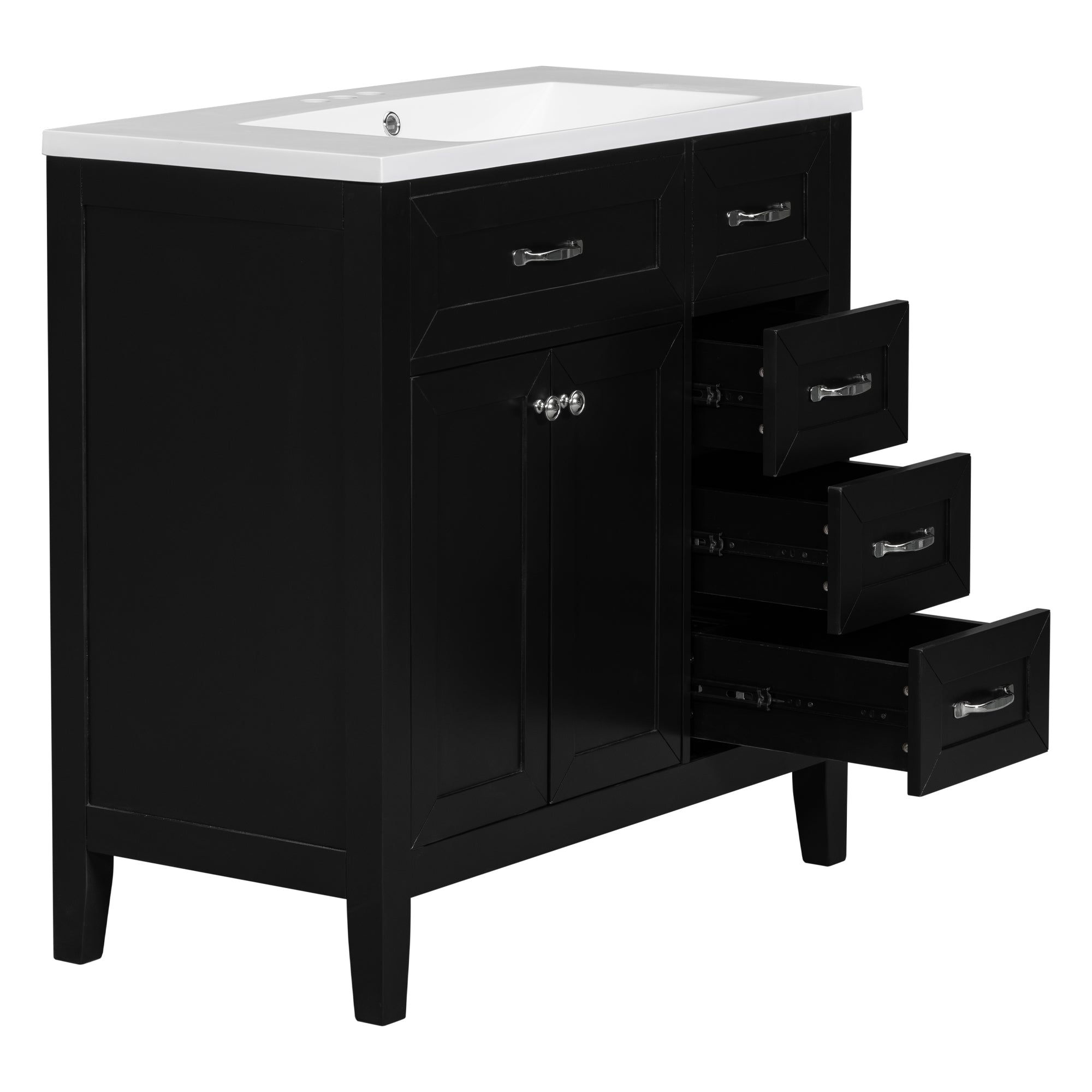 36" Bathroom Vanity with Sink Combo, Black Bathroom Cabinet with Drawers, Solid Frame and MDF Board (Old Sku:JL000007AAB)