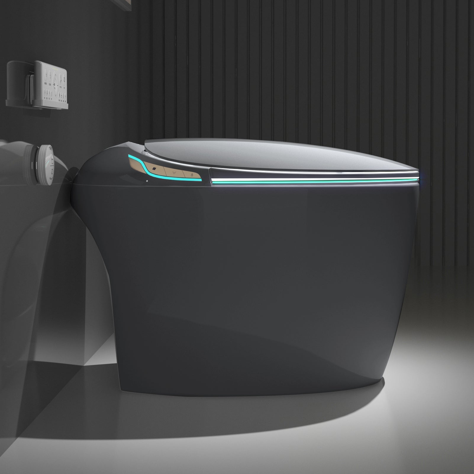 Unique Smart Toilet with Bidet Built In, Intelligent One Piece Toilet For Modern Bathroom, Auto Open/Close Seat, Foot Sensor, LED Display,Night Light, Warm Water & Dryer,Grey