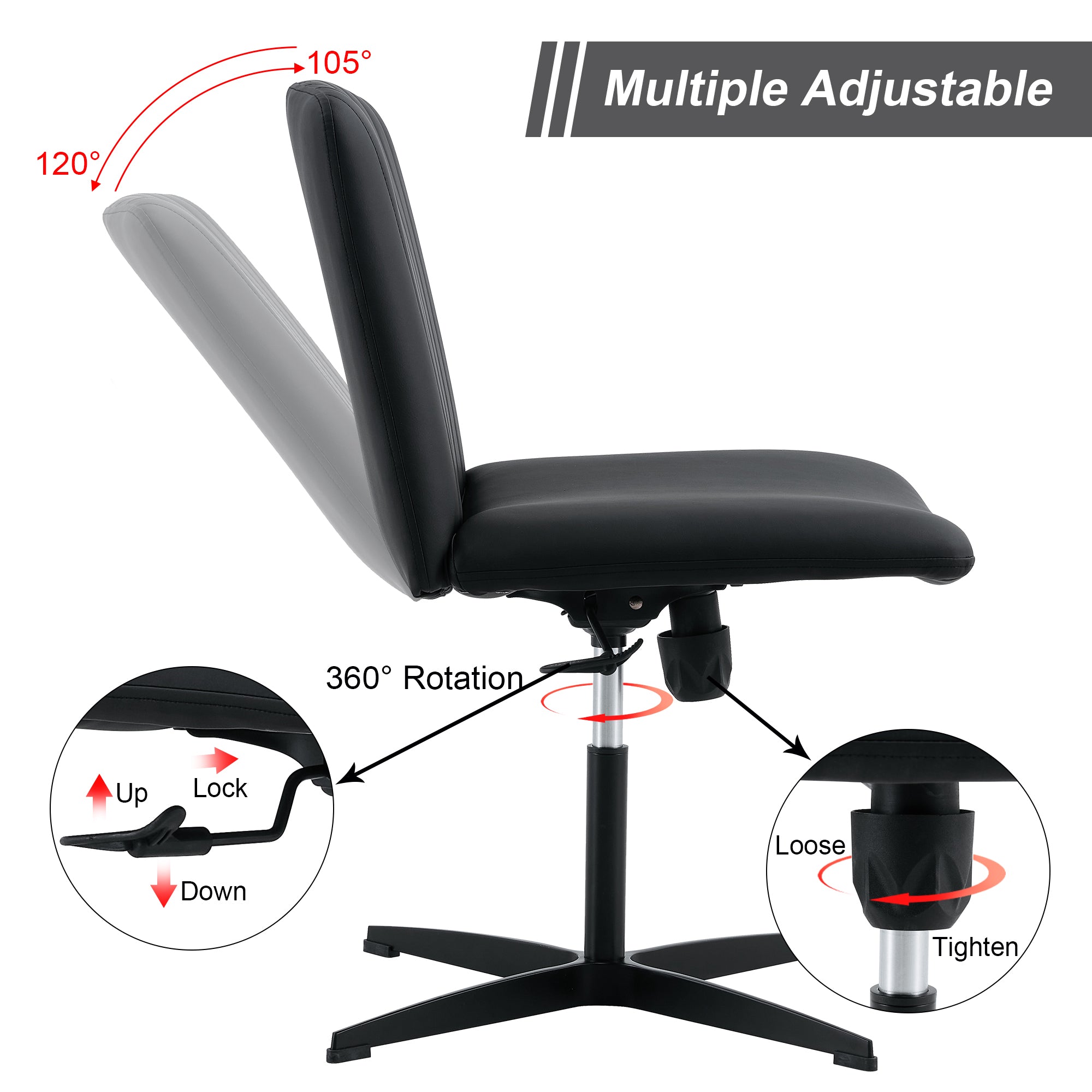 Black High Grade Pu Material. Home Computer Chair Office Chair Adjustable 360 ° Swivel Cushion Chair With Black Foot Swivel Chair Makeup Chair Study Desk Chair. No WheelsW115167391