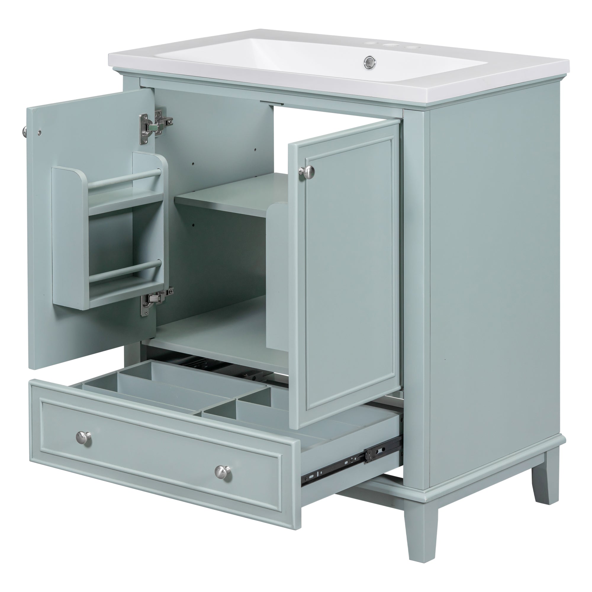 30" Bathroom Vanity with Sink Combo, Multi-functional Bathroom Cabinet with Doors and Drawer, Solid Frame and MDF Board, Green (Old Sku:SY999606AAC)