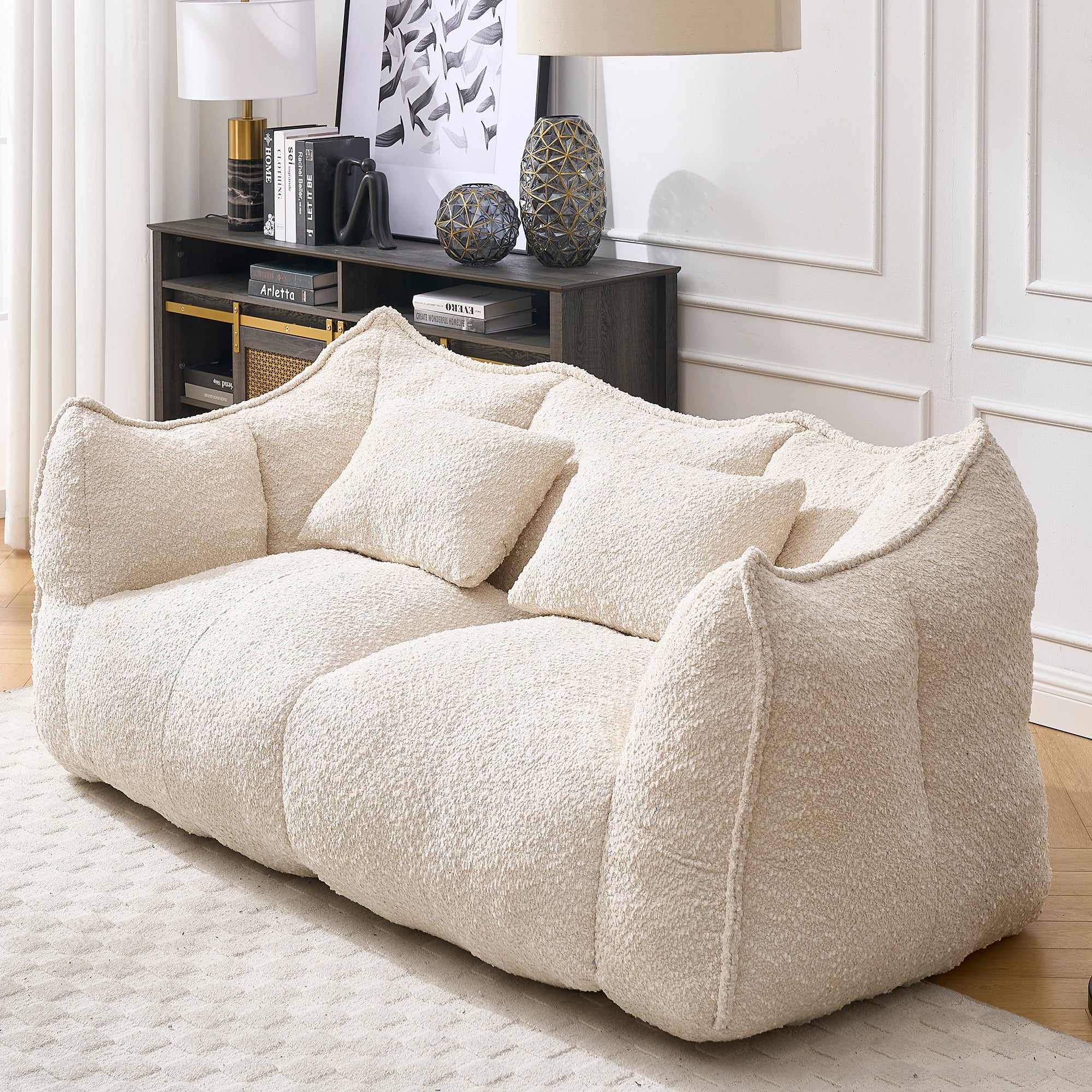 Square beanbag recliner chair for two, foam filled, rear view