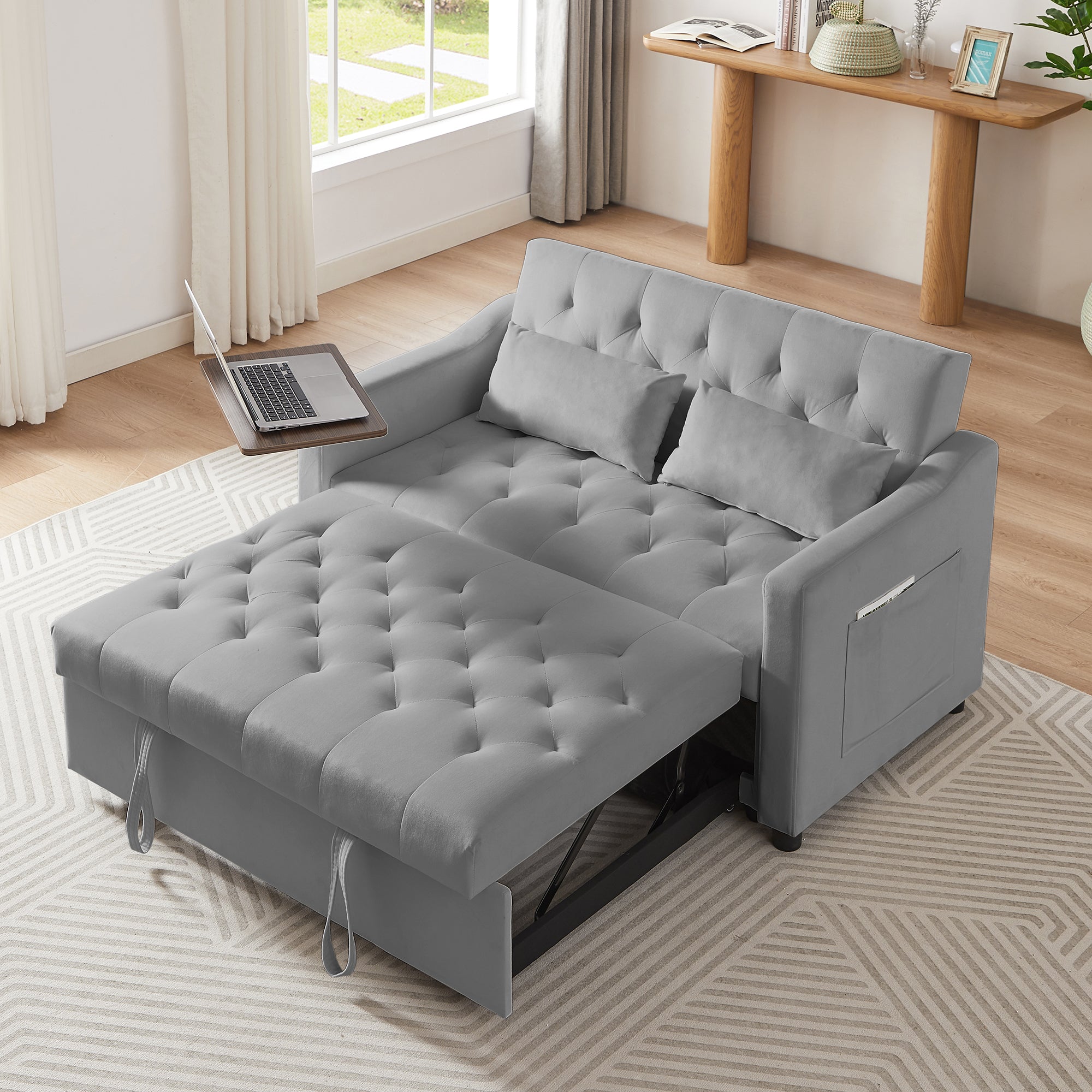 GREY VELVET SOFA BED