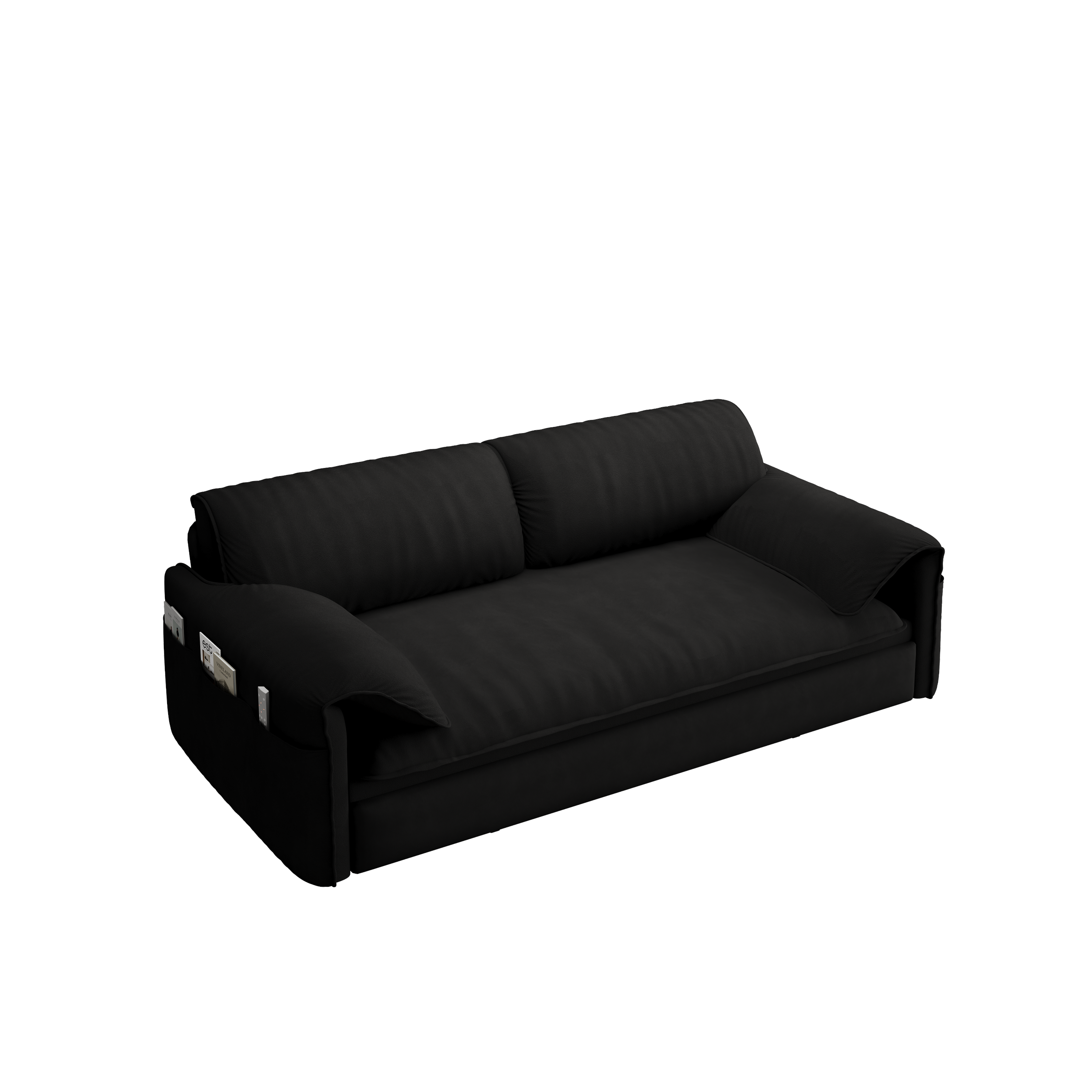 63.8" Queen Pull Out Sofa Bed, 3-in-1 Convertible Sleeper Sofa with Side Storage,Multi-Functional Velvet Loveseat Bed for Living Room,Bedroom,Apartment,Office,Black(Old Sku:W1885P151441/W1885P154638)