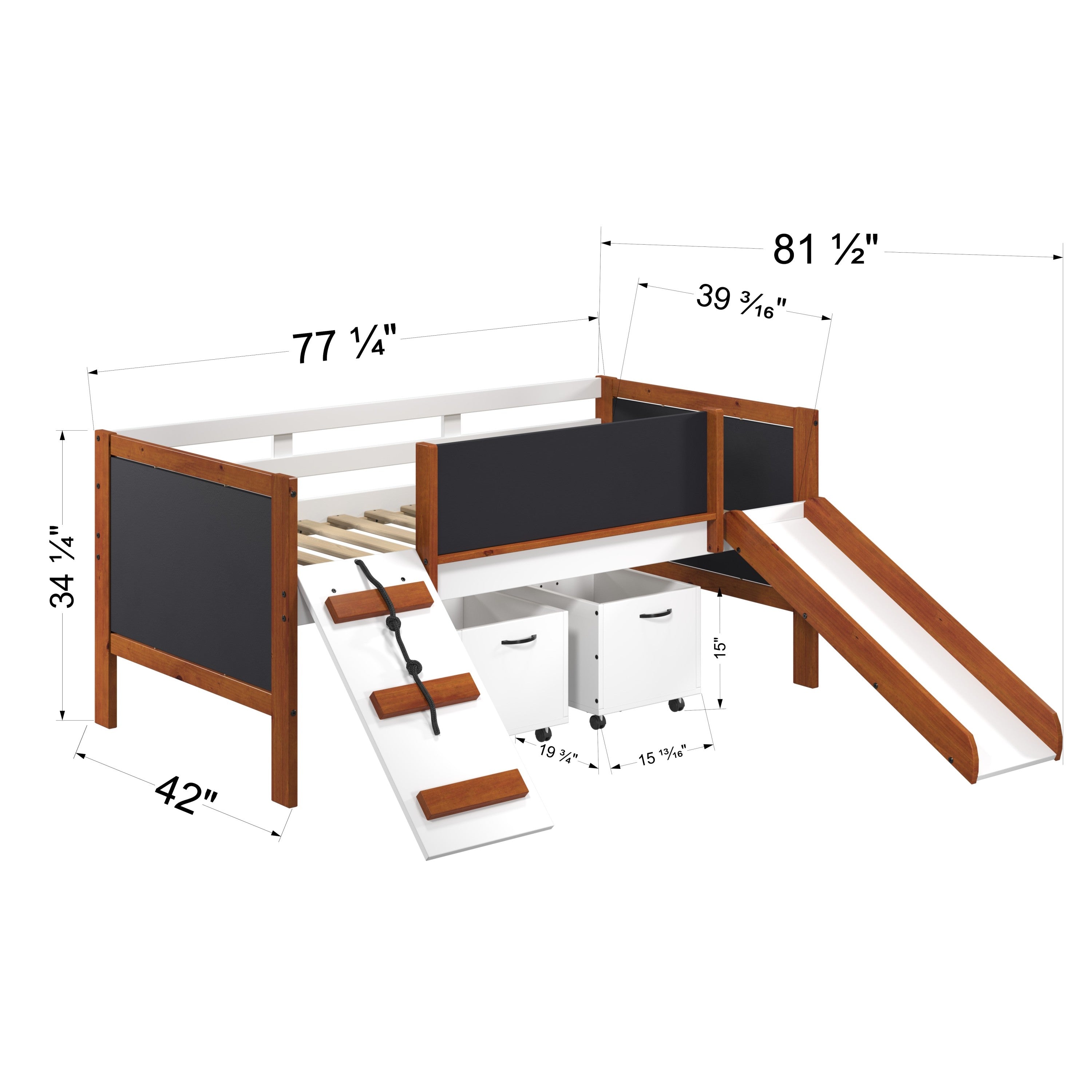 Aurea Cherry Oak & White Finish Twin Loft Bed with Slide (Slats Ststem Included)