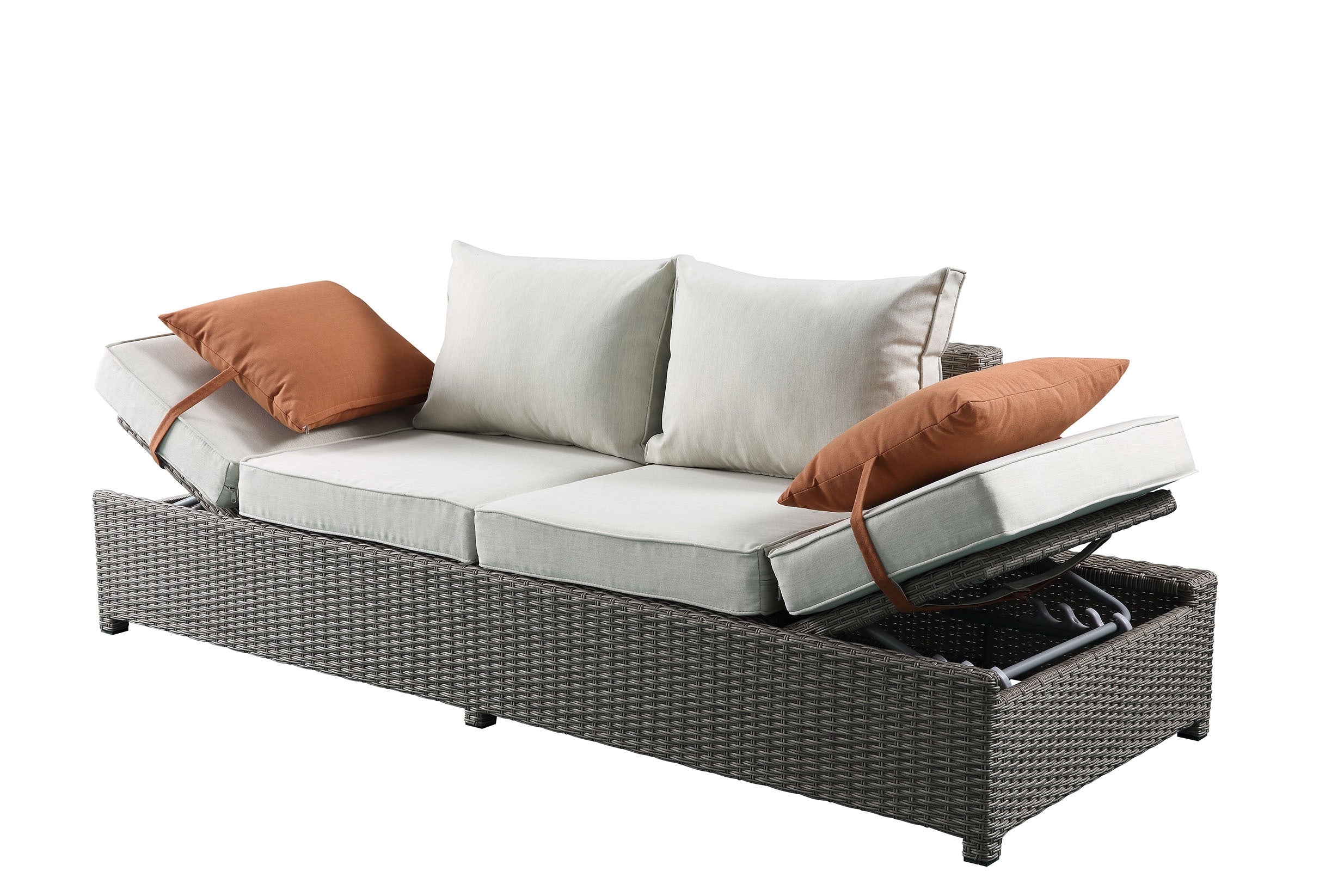 Salena Beige Fabric & Gray All-Weather Wicker Patio Sofa & Ottoman with 2 Toss Pillows