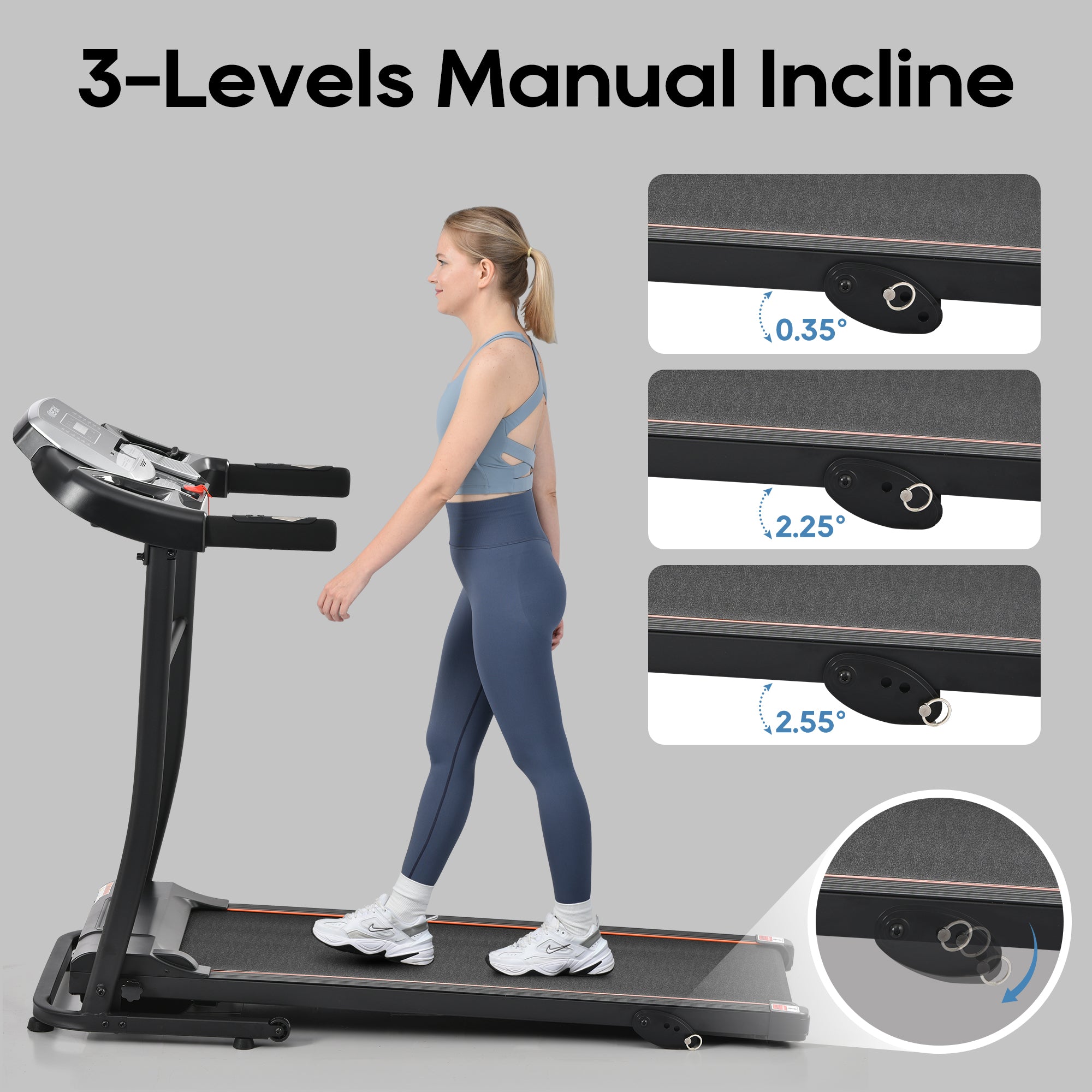 NEW Home Folding Treadmill with Pulse Sensor, 2.5 HP Quiet Brushless Motor , 7.5 MPH, 300LBS Weight Capacity Walking Jogging Machine with 3 Level Incline 12 Preset Programs for Home Gym