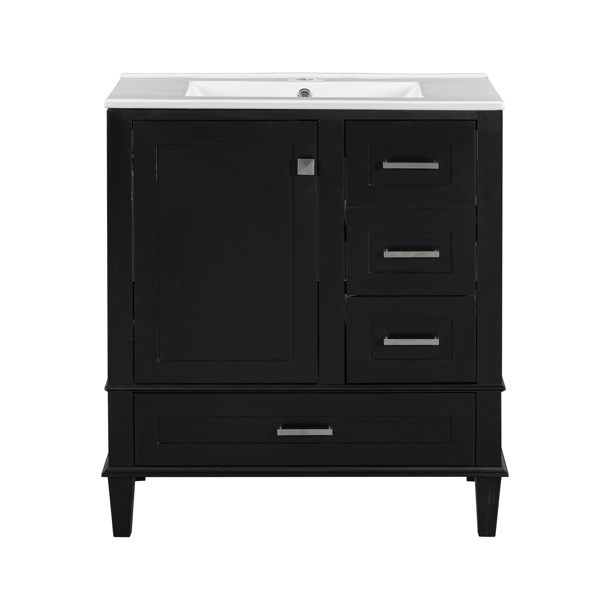 30" Bathroom Vanity , Modern Bathroom Cabinet with Sink Combo Set, Bathroom Storage Cabinet with a Soft Closing Door and 3 Drawers, Solid Wood Frame(Black)