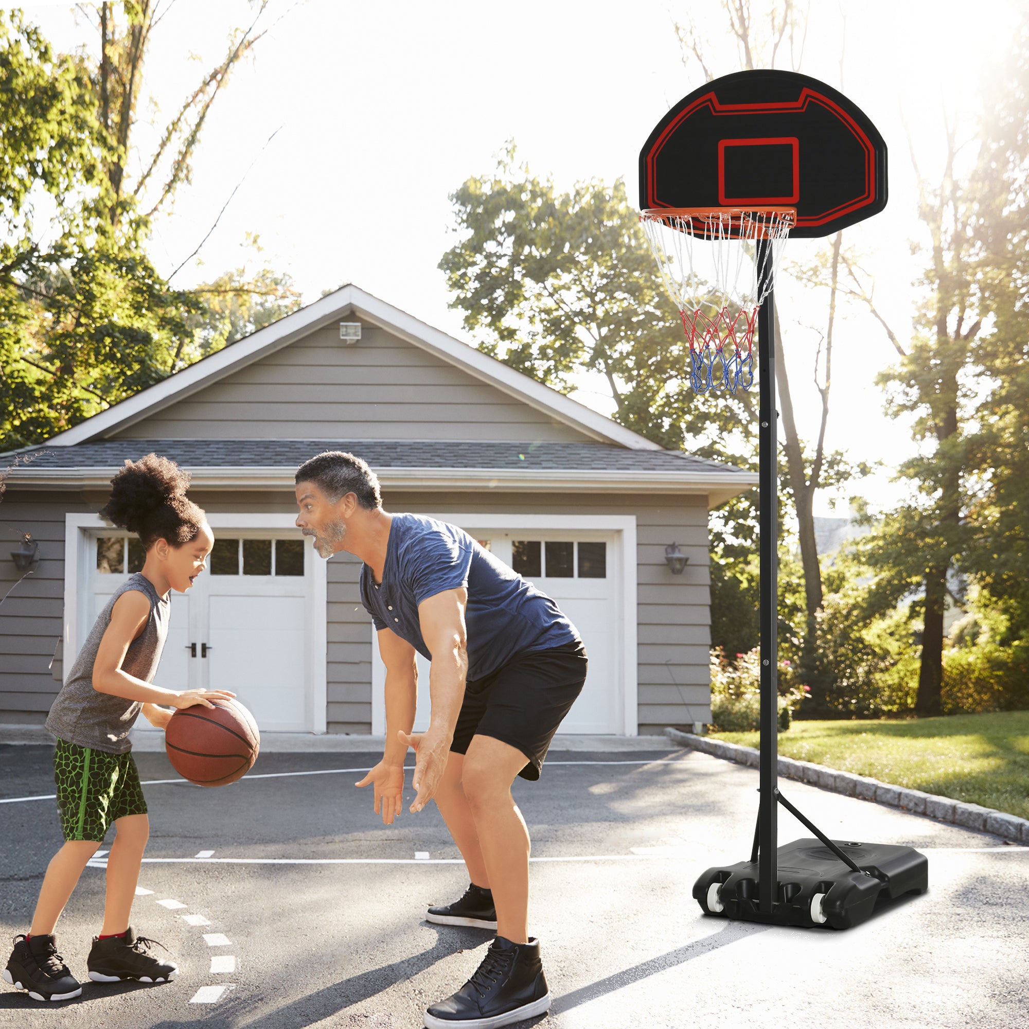 Soozier Portable Basketball Hoop Stand, 5.1-6.9ft Height-Adjustable Basketball System with 29'' Backboard and Wheels for Indoor and Outdoor Use, Black