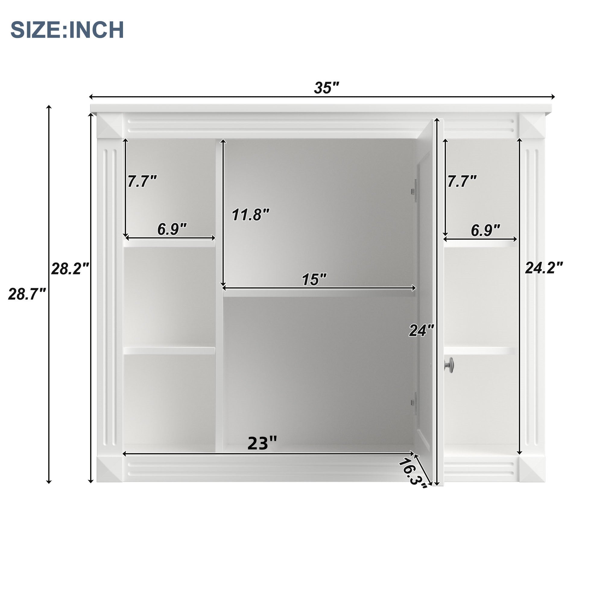 35'' x 28'' Wall Mounted Bathroom Storage Cabinet, Medicine Cabinet, Modern Bathroom Wall Cabinet with Mirror, Mirror Cabinet with 6 Open Shelves (Not Include Bathroom Vanity )