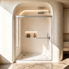 Double sliding shower door 56-60 in brushed nickel front view
