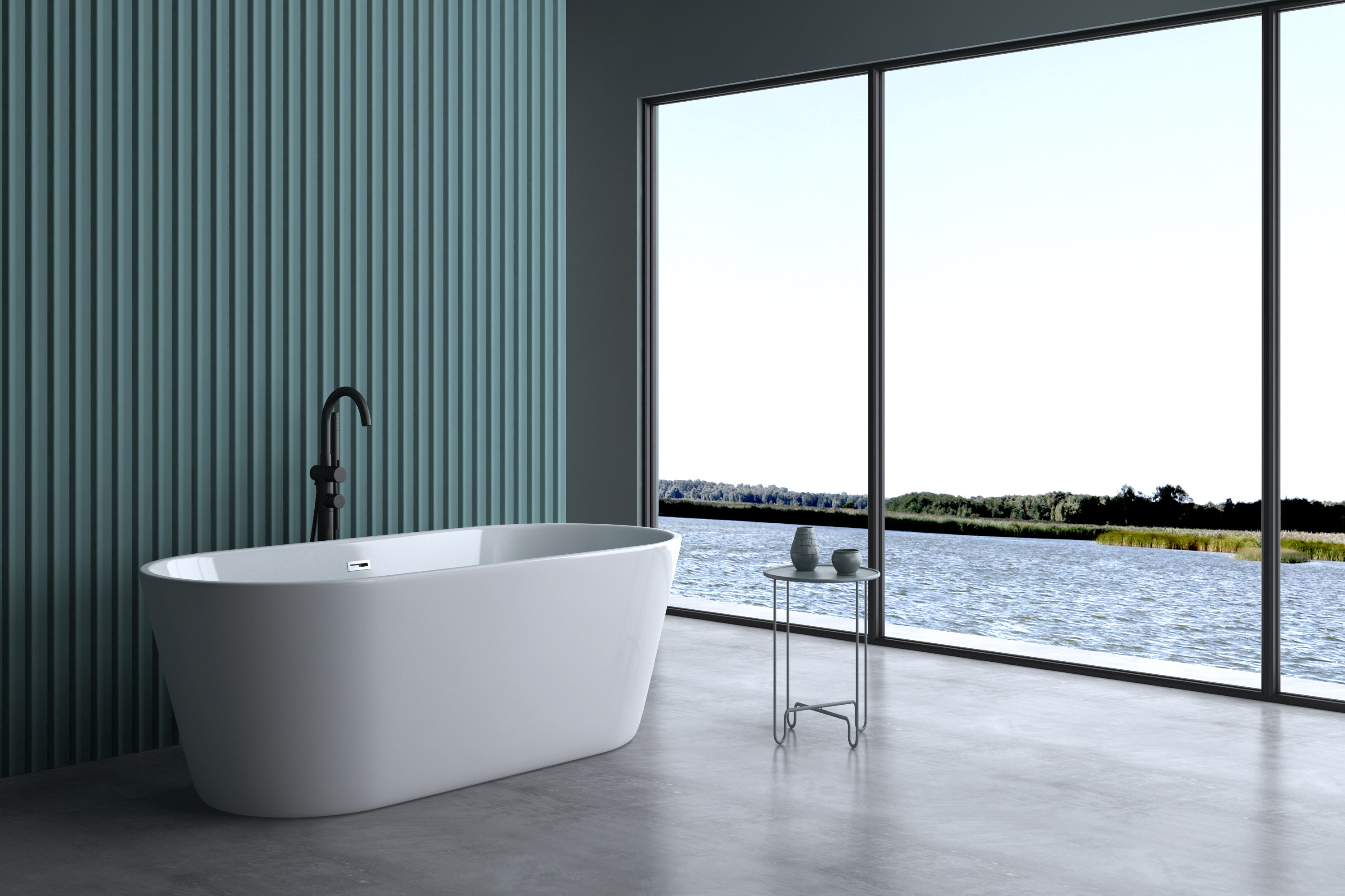 60'' Freestanding Gloss White Acrylic Soaking Bathtub with Toe-Tap Chrome Drain and Classic Slotted Overflow, 24A02-60