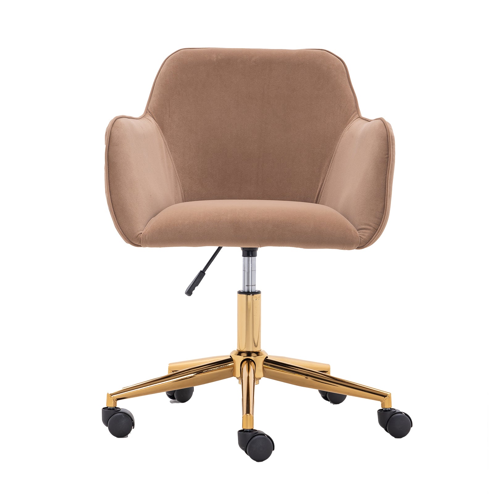 002-Velvet Fabric Adjustable Height 360 revolving Home Office Chair with Gold Metal Legs and Universal Wheels for Indoor,Light Coffee