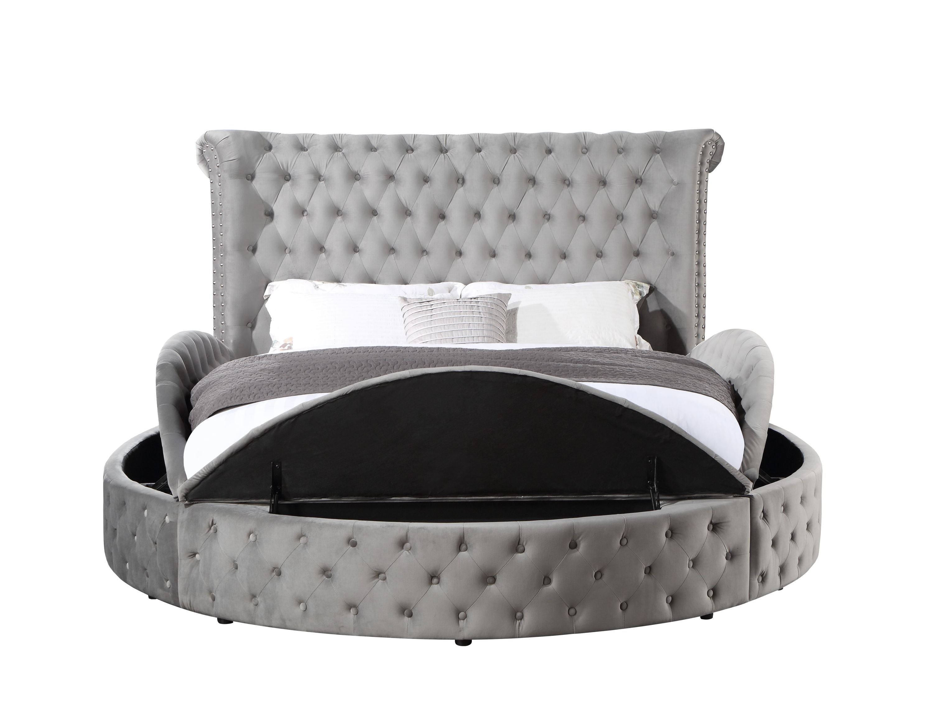 ACME Gaiva Eastern King Bed w/Storage, Gray Velvet BD00966EK