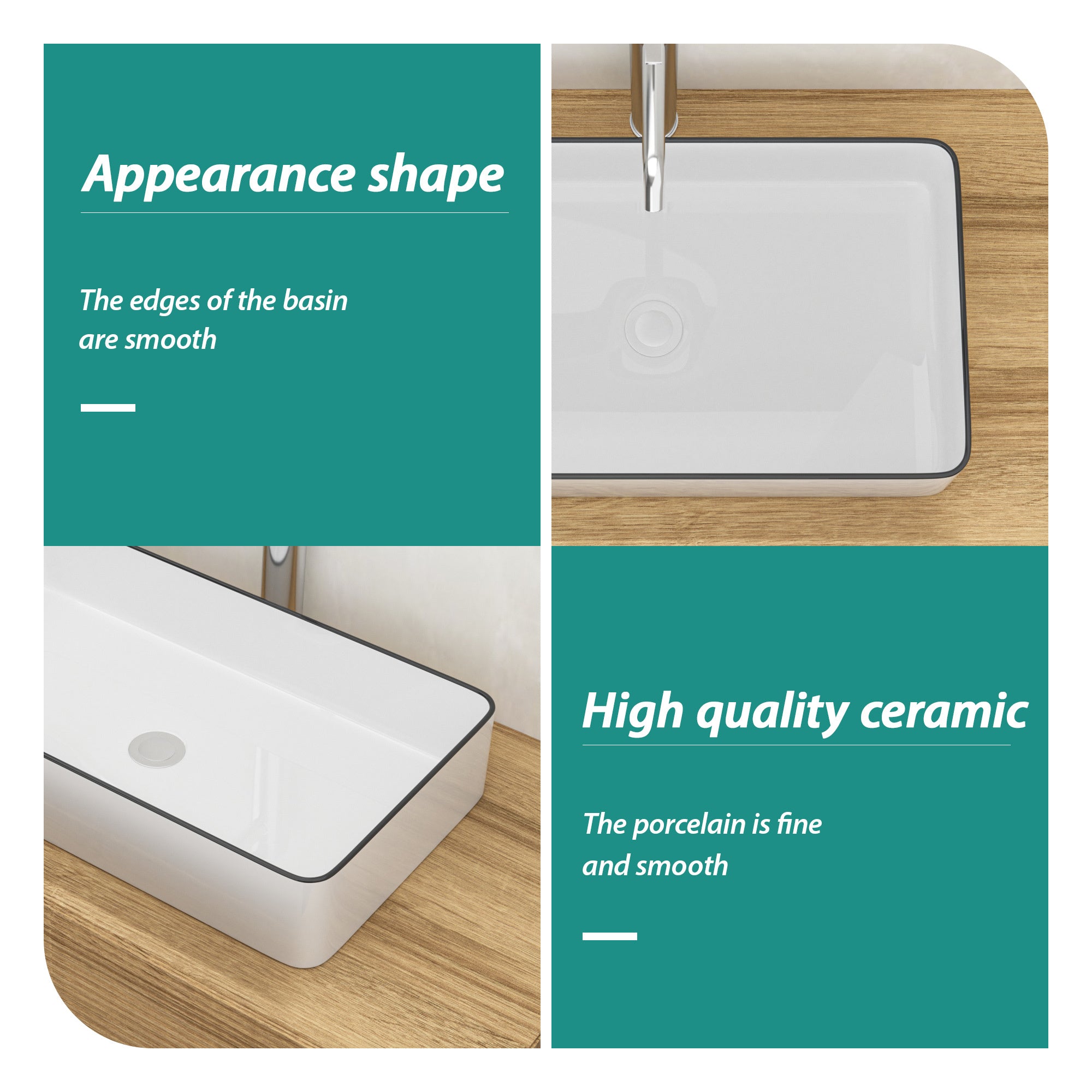 24x14 Inch White Ceramic Rectangular Vessel Bathroom Sink