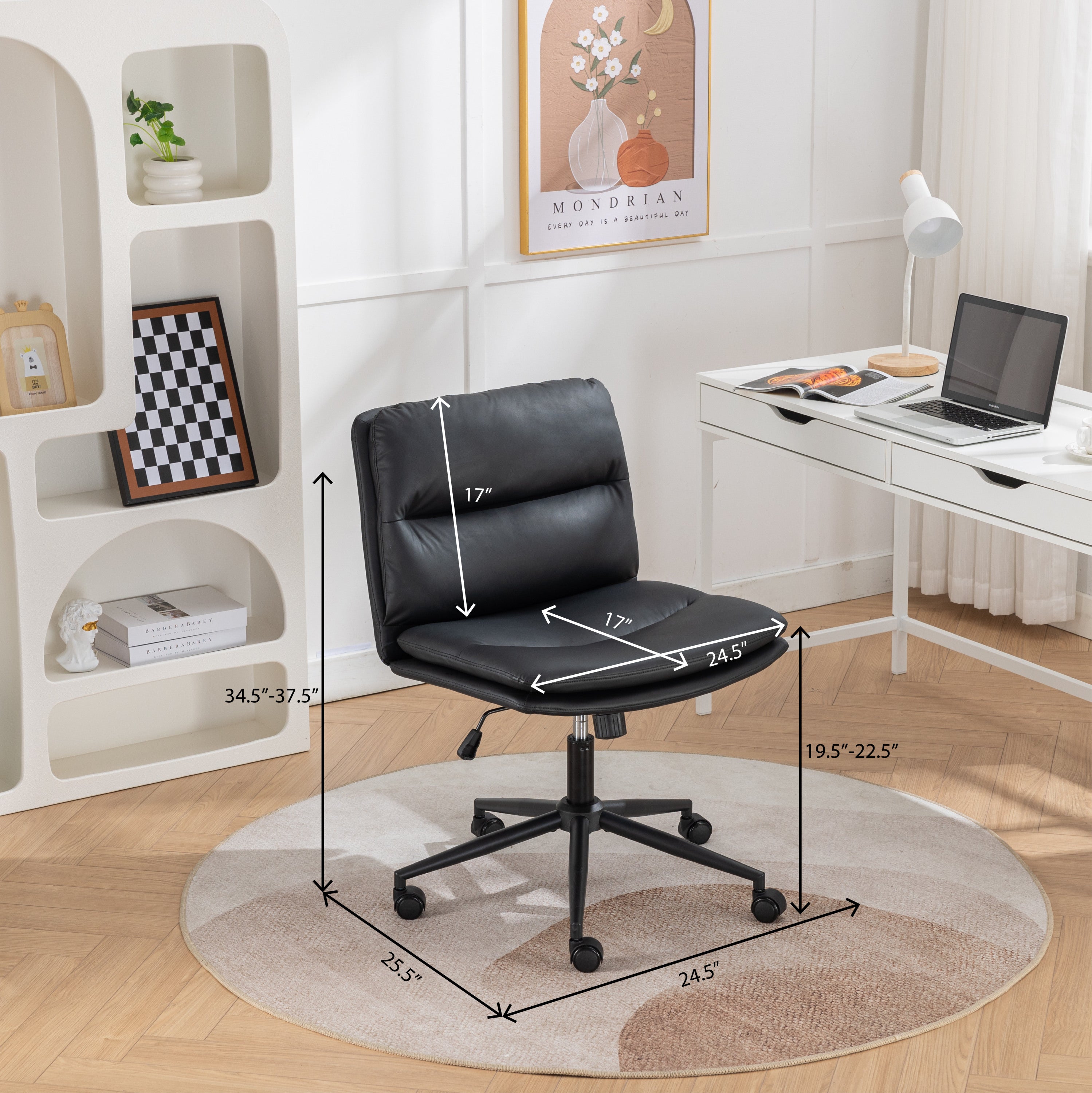 Bizerte Adjustable Swivel Criss-Cross Chair, Wide Seat/ Office Chair /Vanity Chair, Black