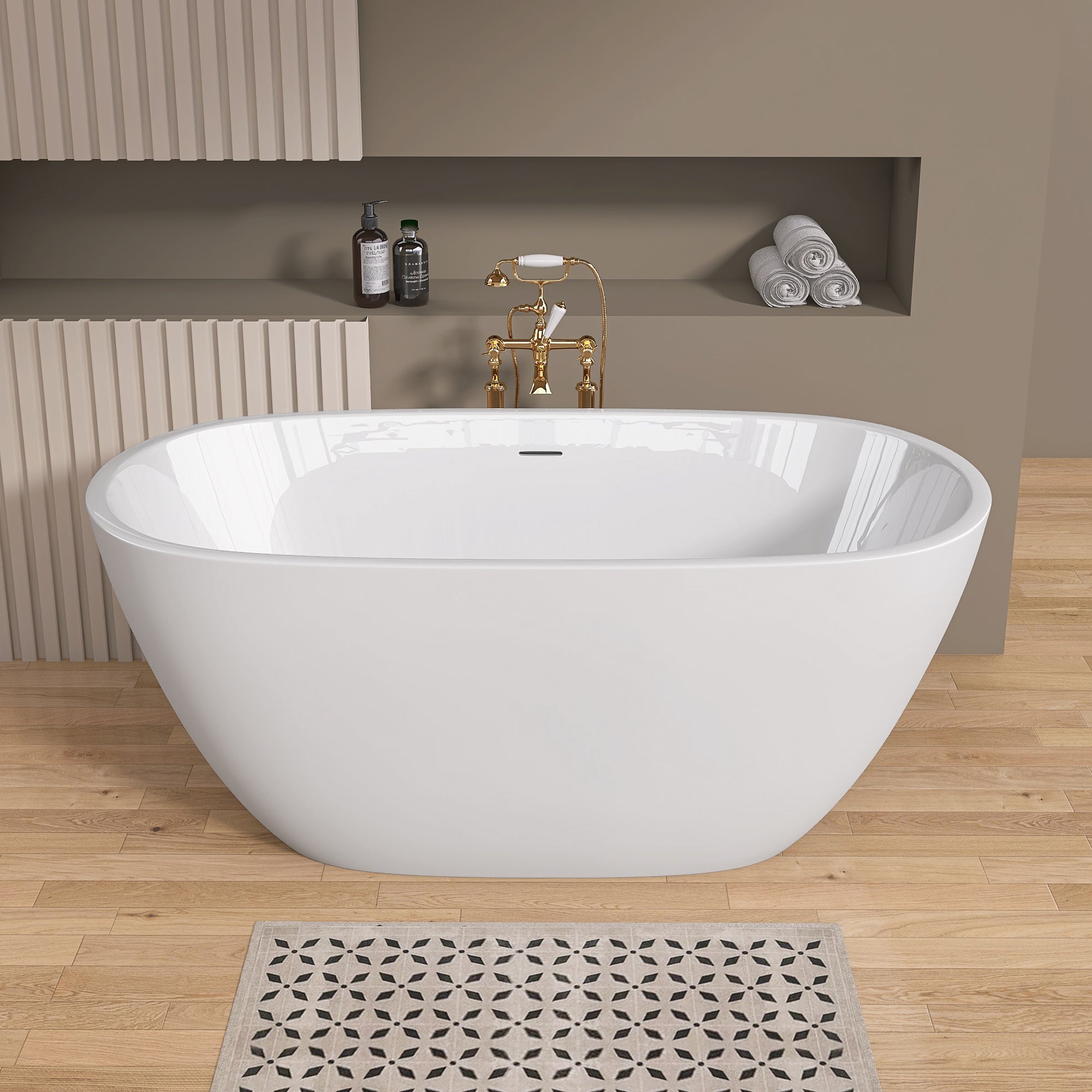 55" Acrylic Freestanding Bathtub Contemporary Soaking White Tub with Overflow and Pop-up Drain Matte White