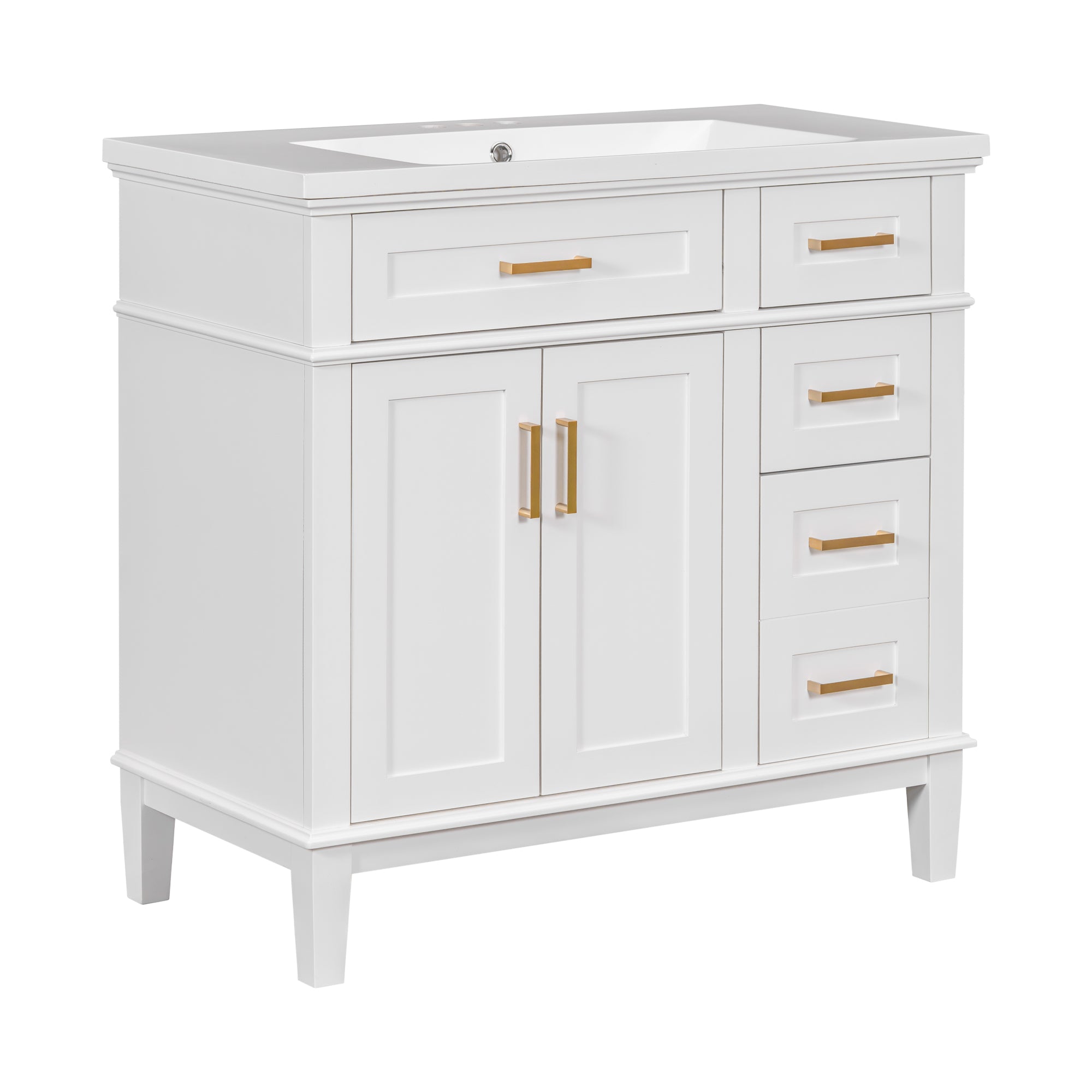 36-inch Bathroom Vanity with Resin Sink, Modern Bathroom Cabinet in White,Featuring Two Soft Close Doors and Four Drawers