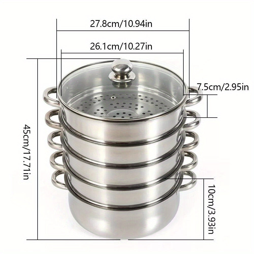 5 layer Stainless Steel Steam Cooker Steamer Set Pan Cook Pot with Glass Lid