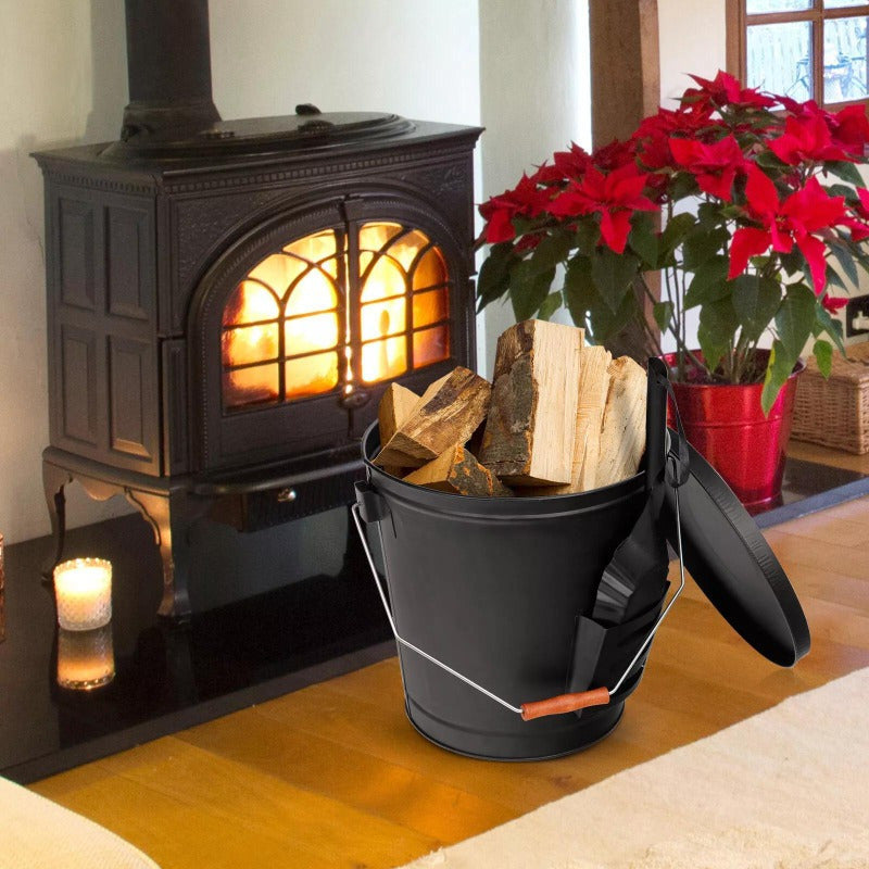 5.15 Gallon Ash Bucket with Lid and Shovel For Fireplaces Fire Pits Stoves Metal