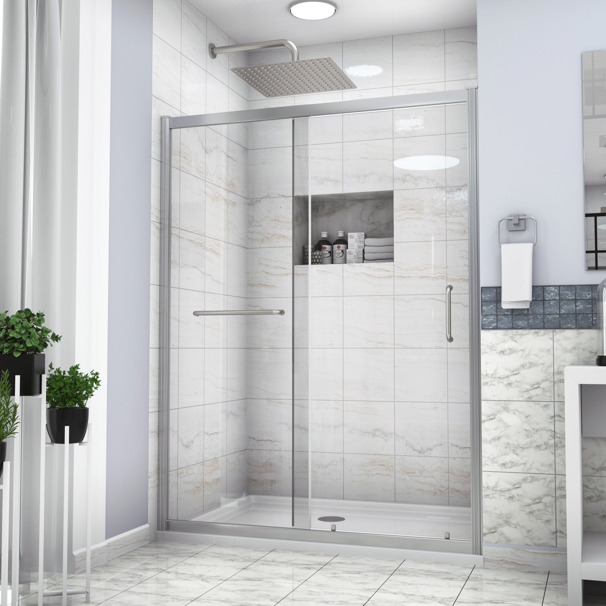 Shower Door 48" W x 72"H Single Sliding Bypass Shower Enclosure,Chrome