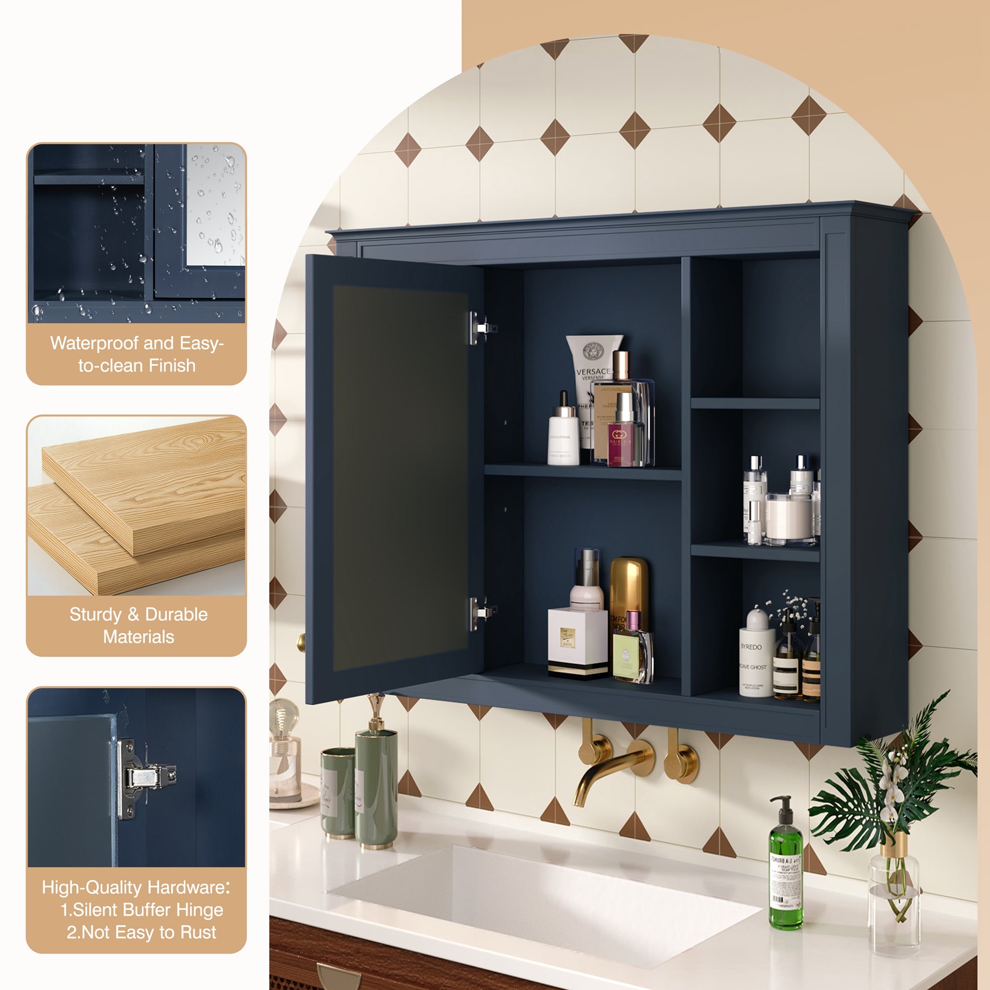 35'' x 28'' wall bathroom storage cabinet with mirror, side detail