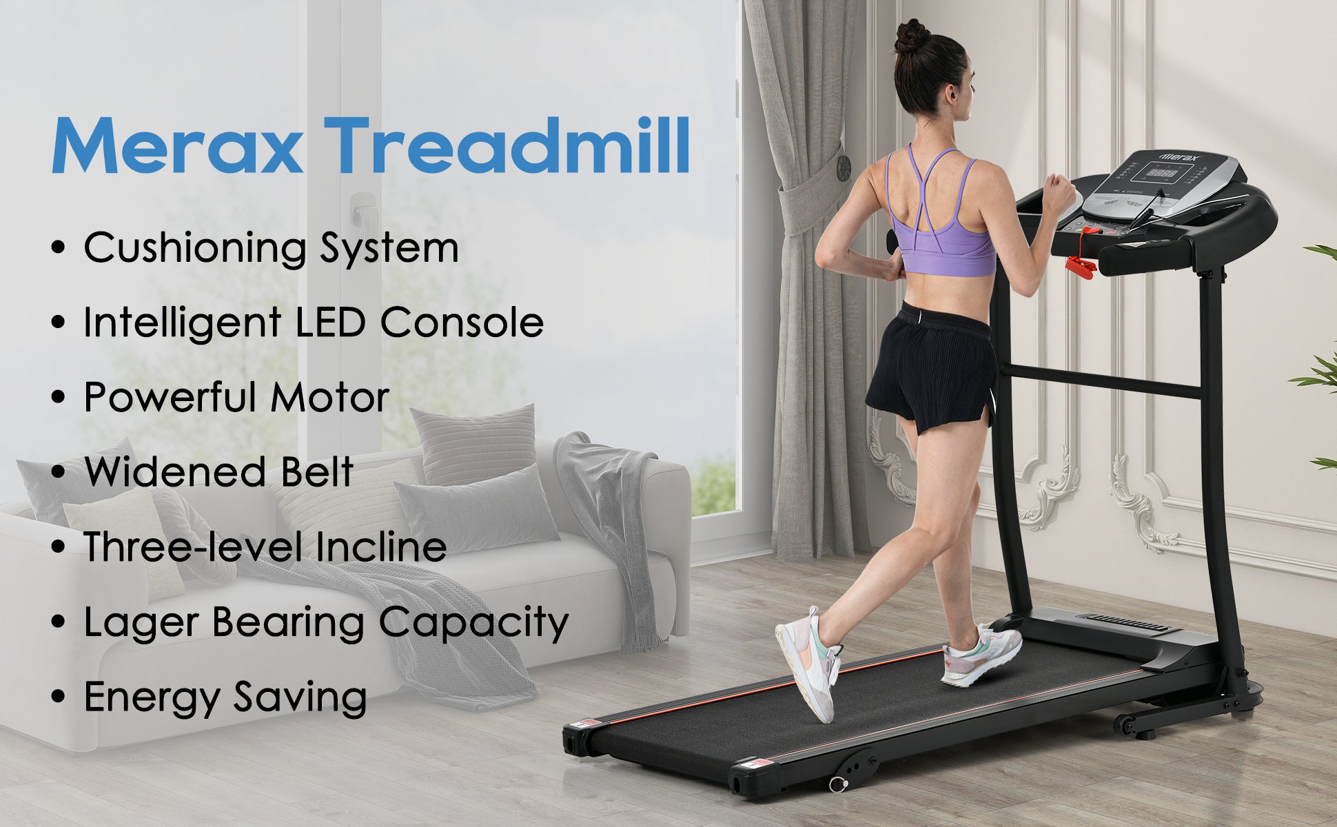 NEW Home Folding Treadmill with Pulse Sensor, 2.5 HP Quiet Brushless Motor , 7.5 MPH, 300LBS Weight Capacity Walking Jogging Machine with 3 Level Incline 12 Preset Programs for Home Gym