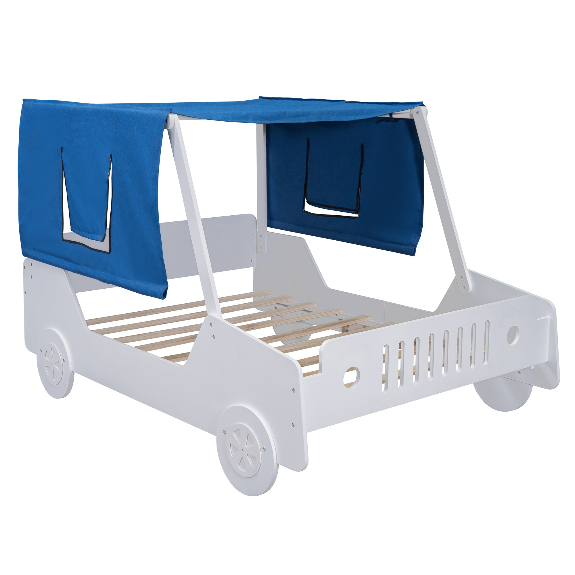 Full Size Car Shaped Bed with Tents,White