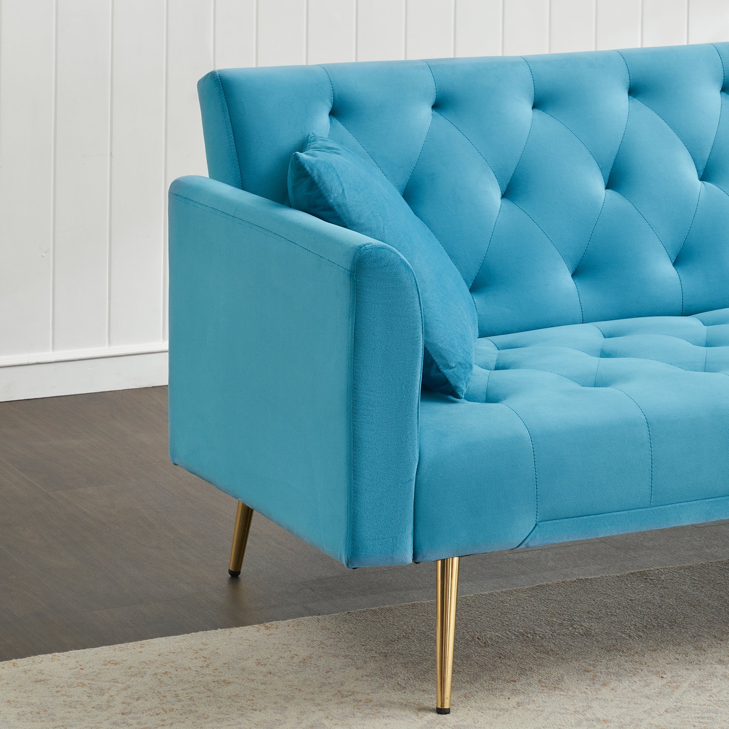 71 inch convertible love seat sofa, American retro, light blue velvet, suitable for small living room, bedroom, office