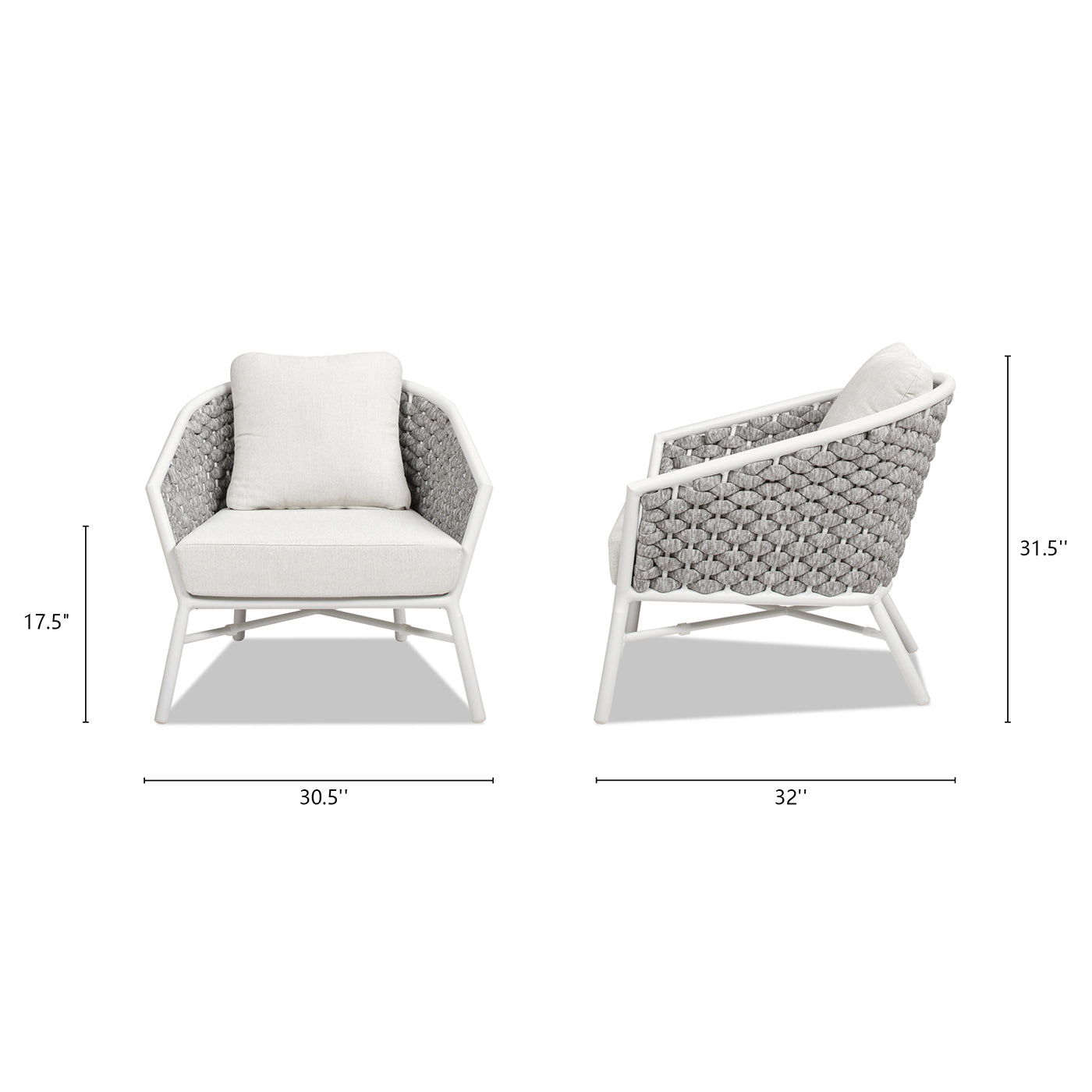 Rowan 30.5 Rope Barrel Back Patio Accent Arm Chair, Set of 2, Optic White Acrylic