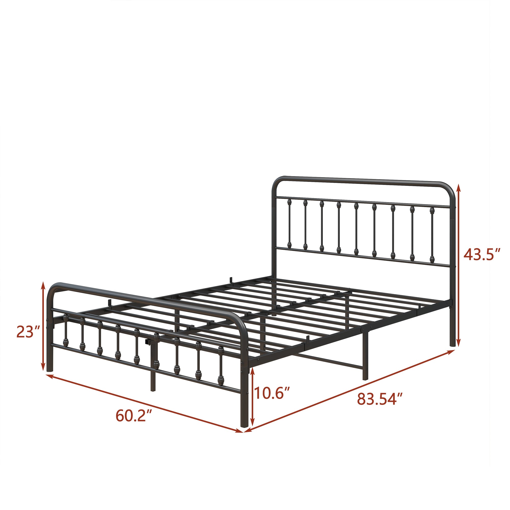 Metal Bed Frame Queen Size Platform No Box Spring Needed with Vintage Headboard and Footboard  Premium Steel Slat Support/Black