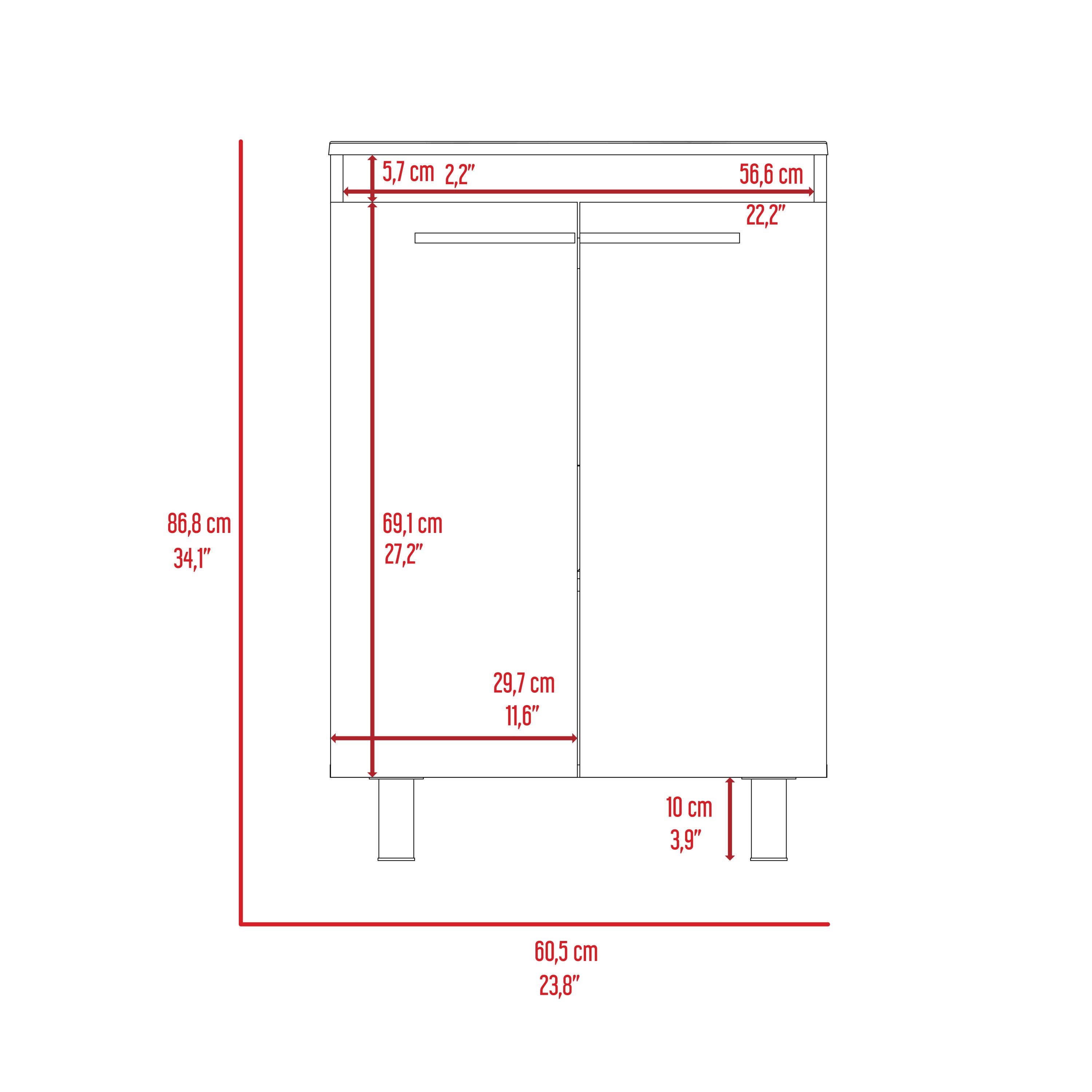 Sienna 2-Door Rectangle Freestanding Vanity Cabinet White