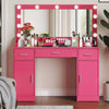 47.2"Vanity Desk with Large Mirror, 3 Colour Lighting Modes, Adjustable Brightness, Dresser with 3 Drawers & 2 Vertical Cabinets, Makeup Vanity Table for Women &  Girls (Rose Pink)