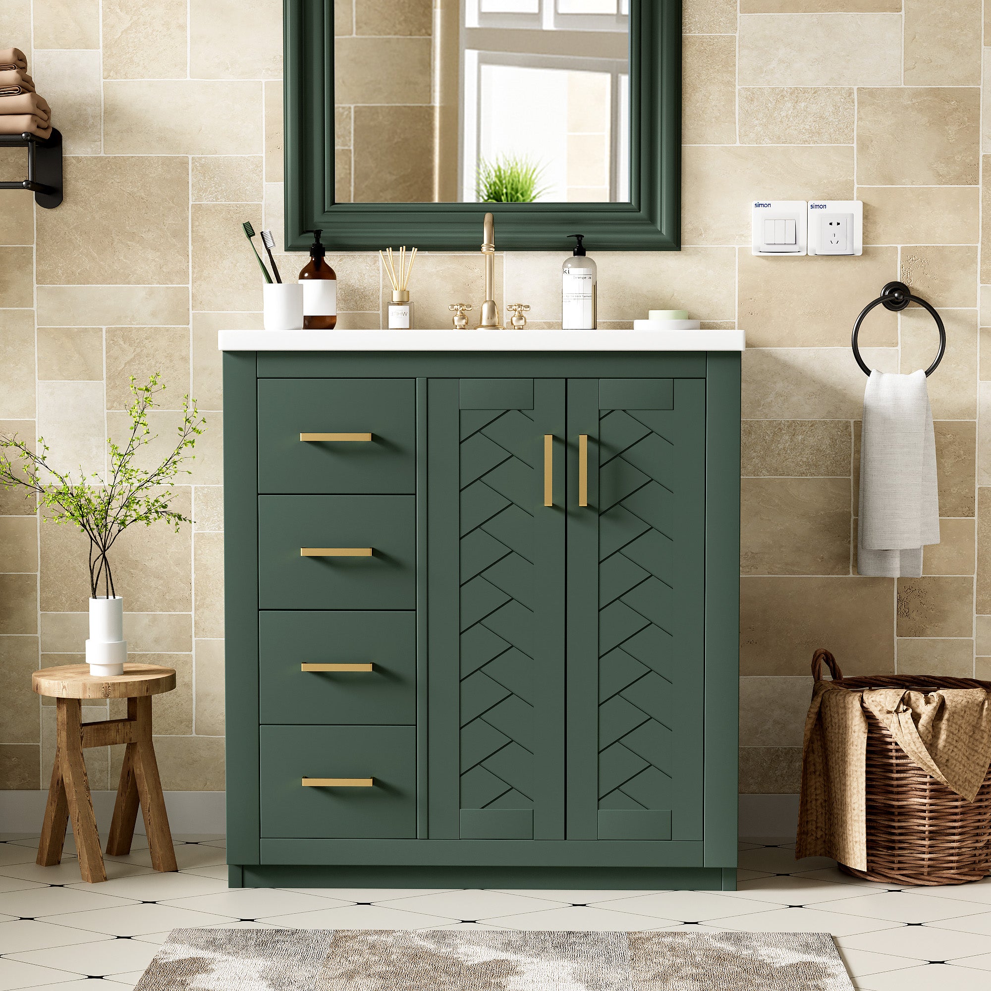 30 inch freestanding bathroom vanity with ceramic sink, front view